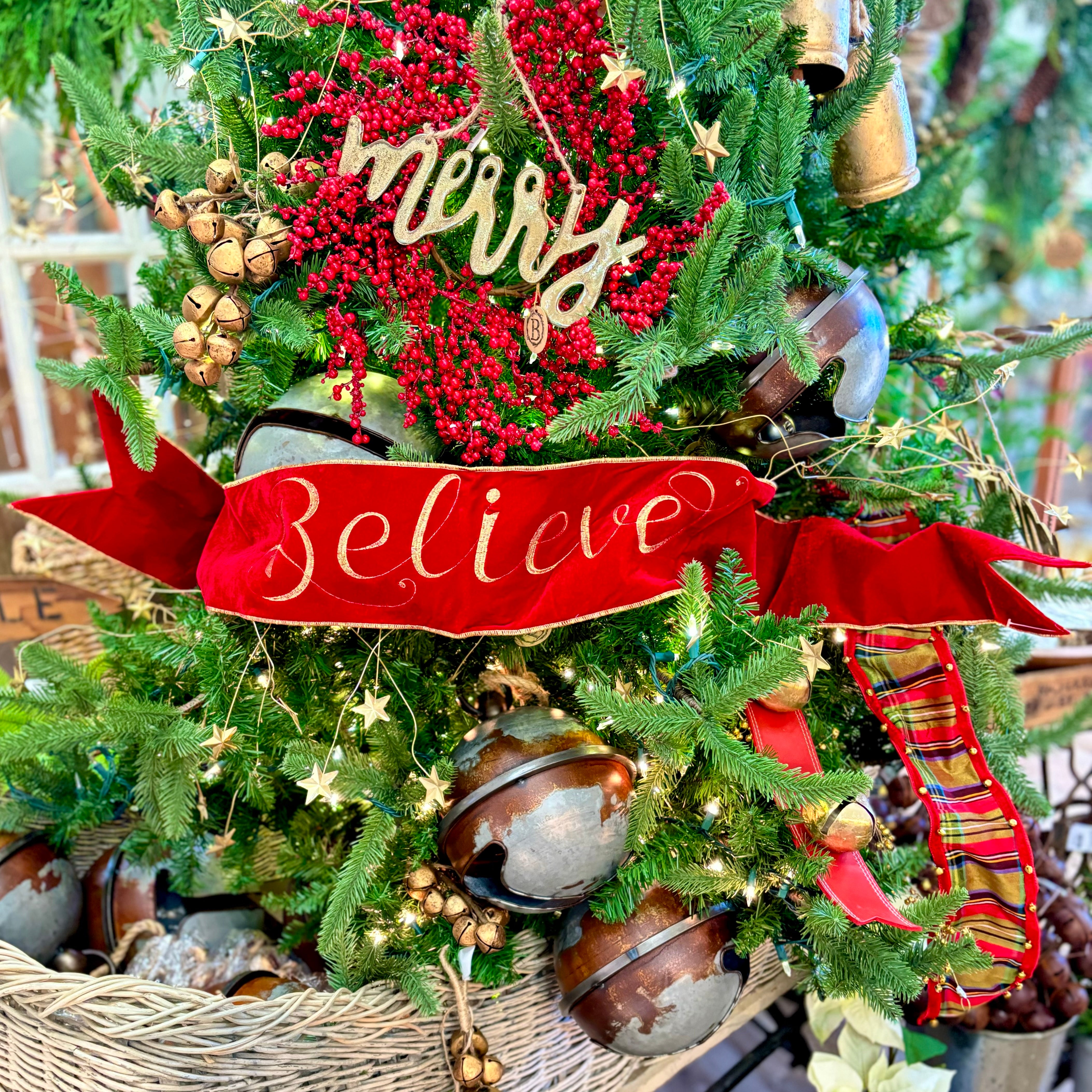 Velvet Embroidery "Believe" Banner Sash Red Gold