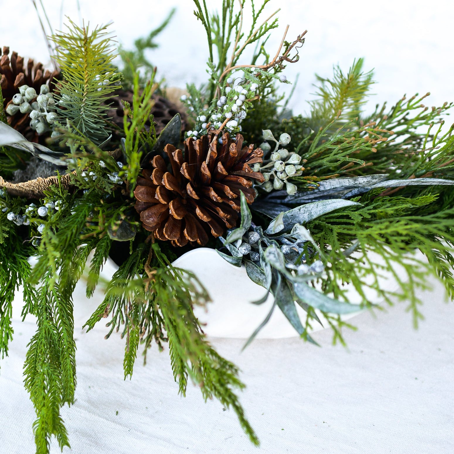 Faux Real Evergreen Elongated Centerpiece Drop In