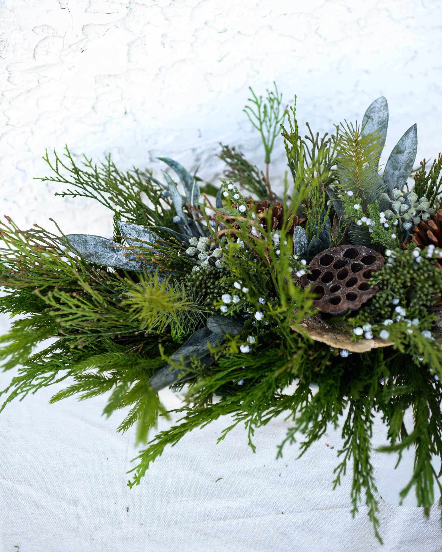 Faux Real Evergreen Elongated Centerpiece Drop In