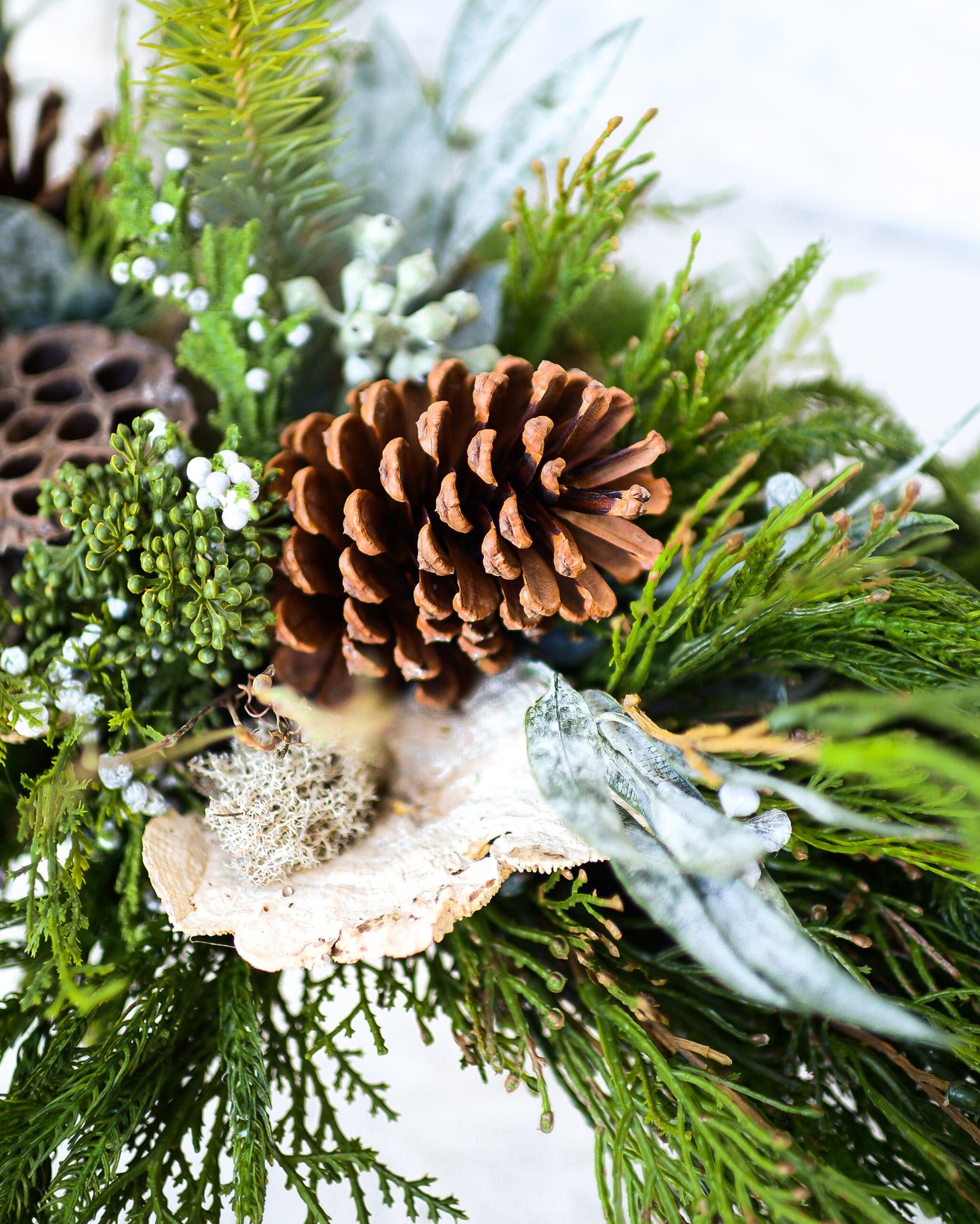 Faux Real Evergreen Elongated Centerpiece Drop In