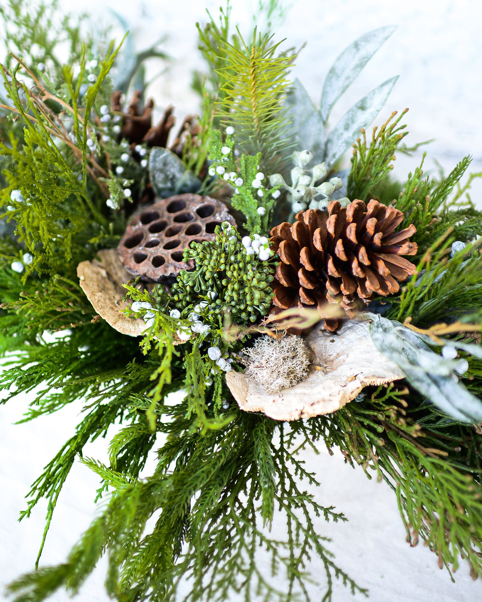 Faux Real Evergreen Elongated Centerpiece Drop In