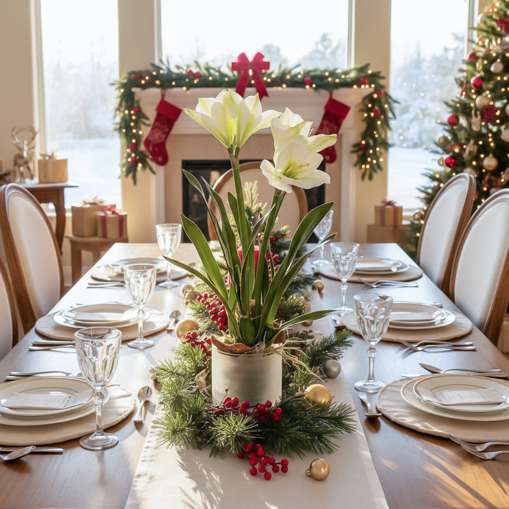 Double White Amaryllis in Moss Pot