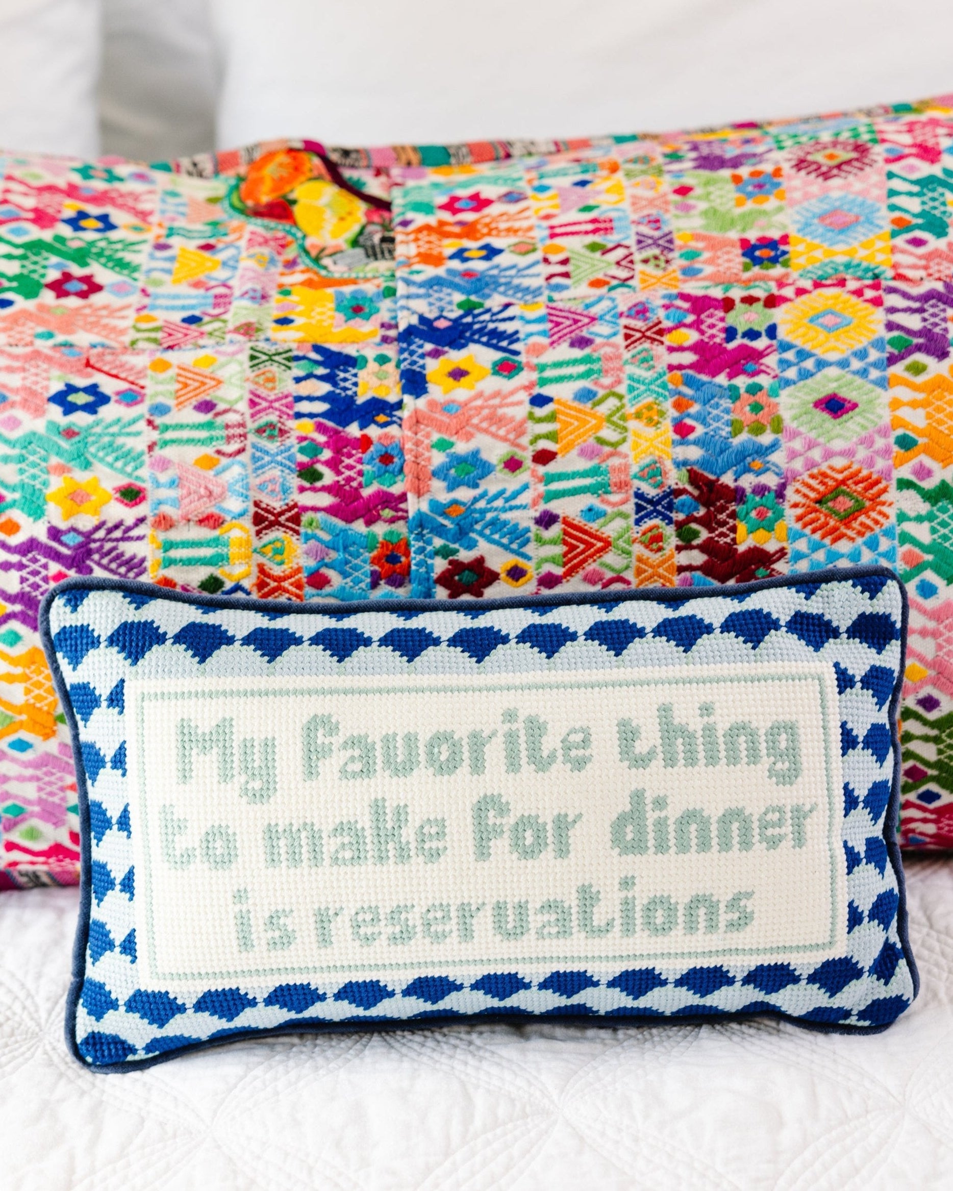"My Favorite Thing to Make for Dinner" Needlepoint Pillow
