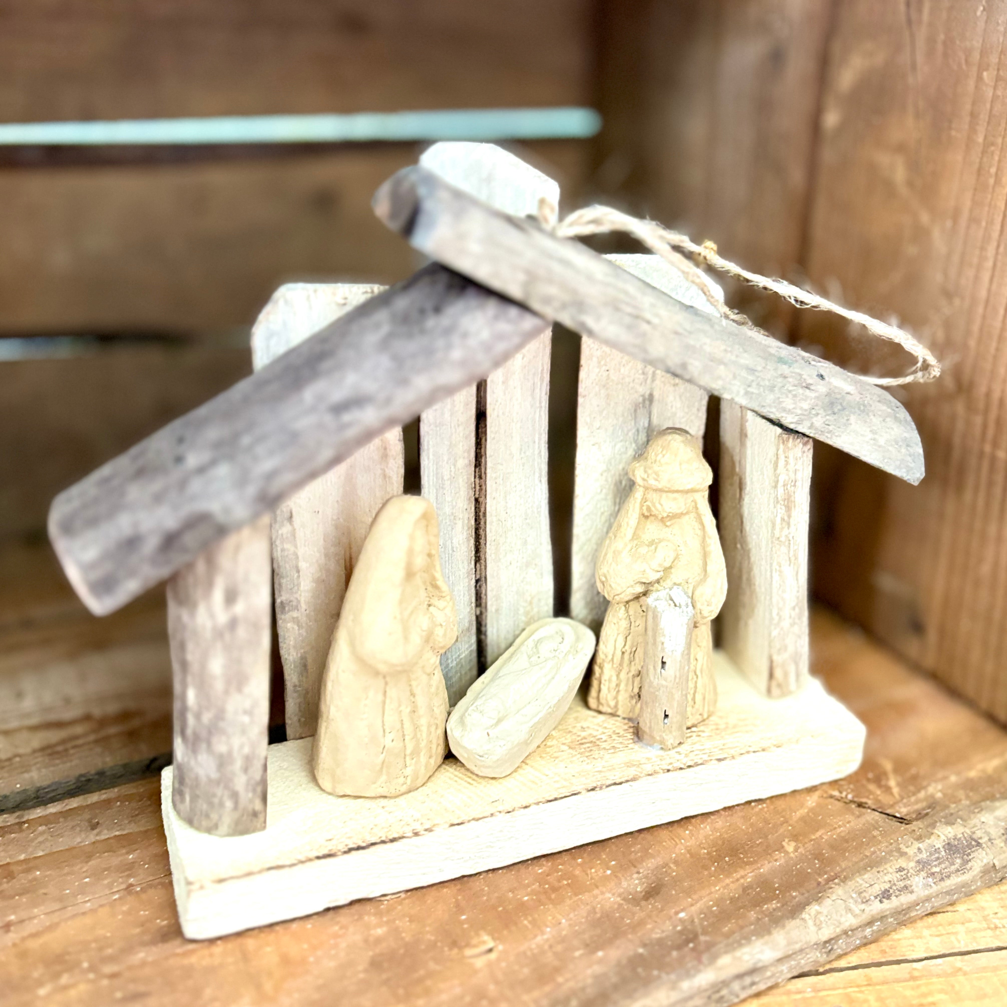 Driftwood Nativity on Twine Ornament