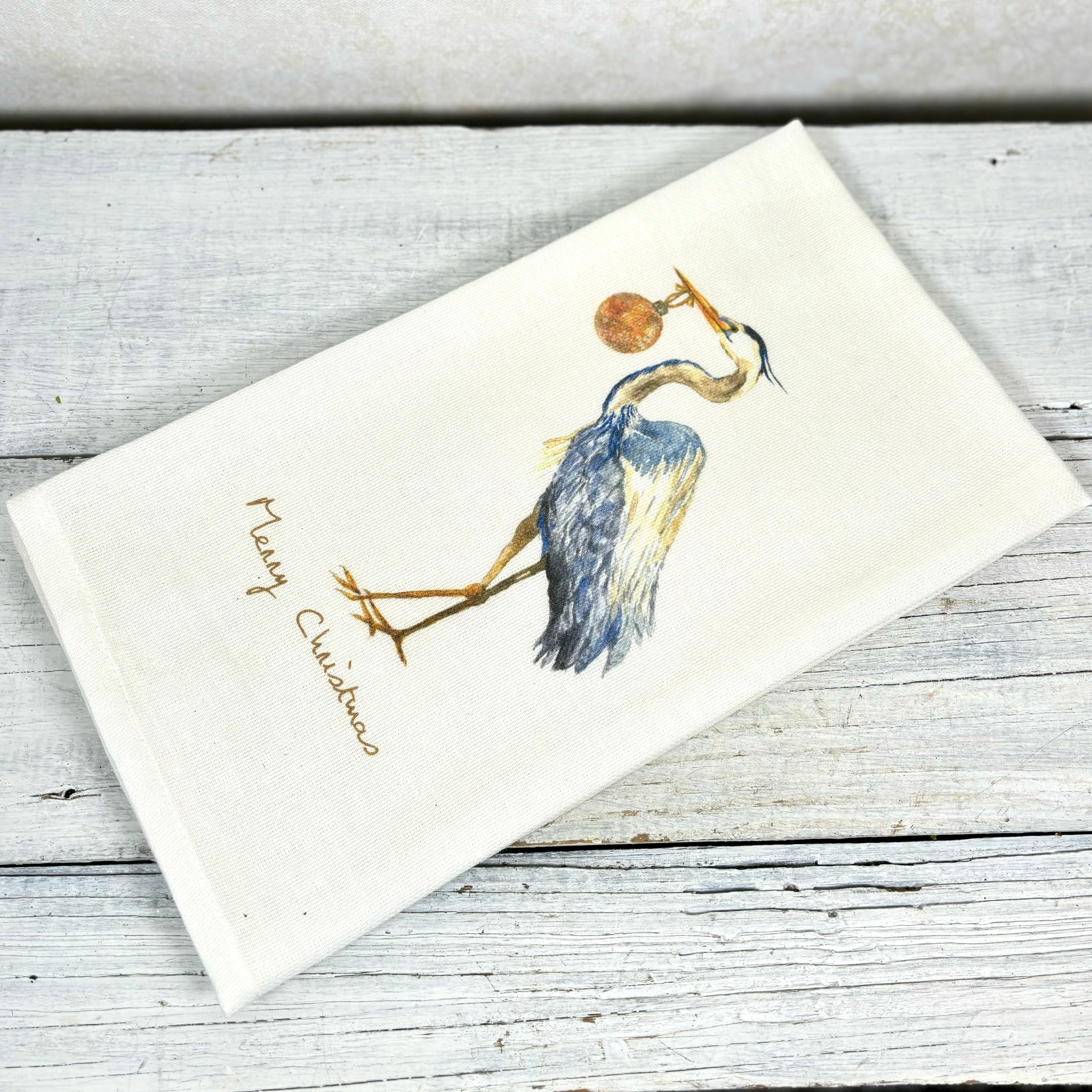 Christmas Blue Heron Tea Towel