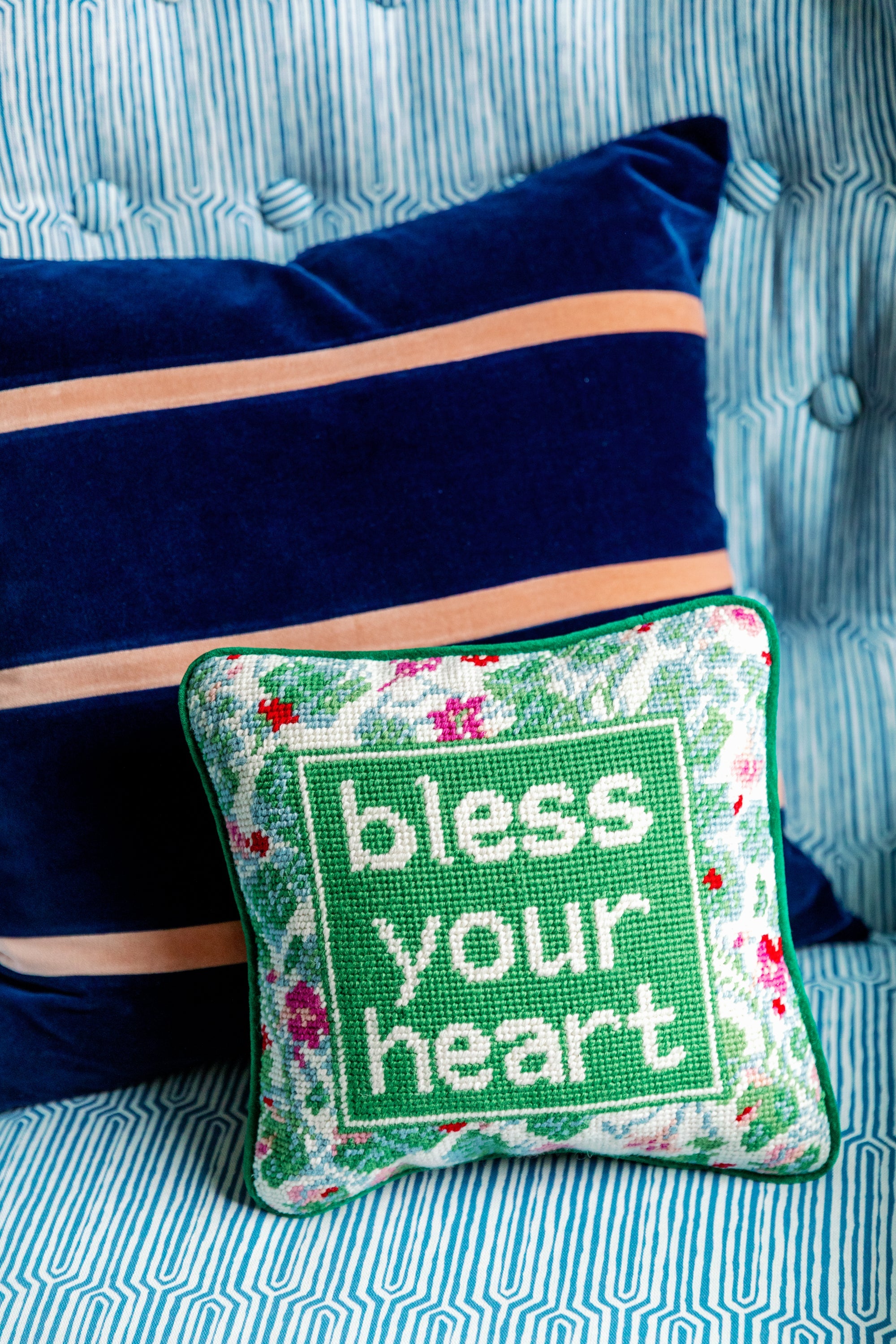 "Bless Your Heart" Needlepoint Pillow