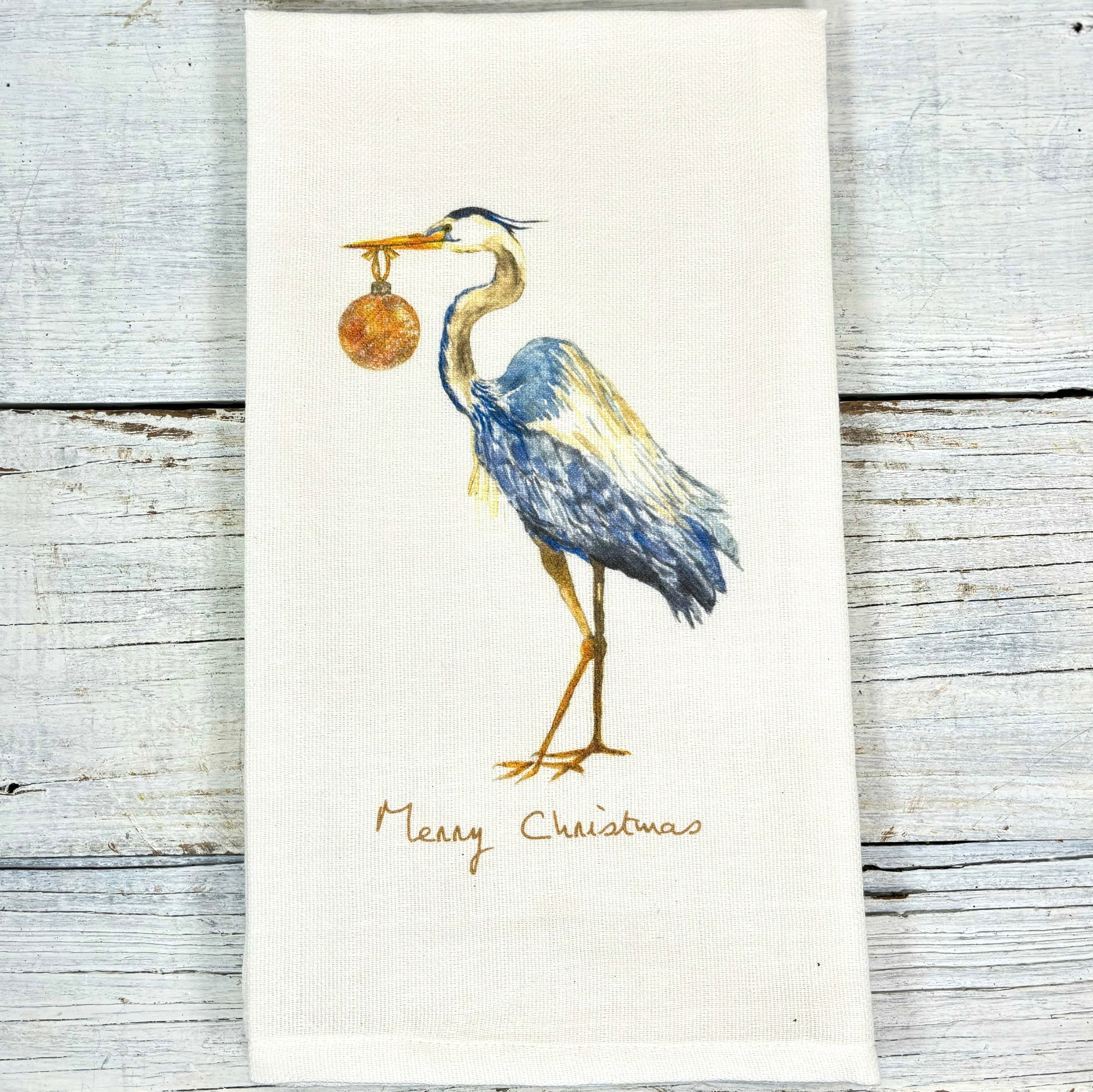 Christmas Blue Heron Tea Towel