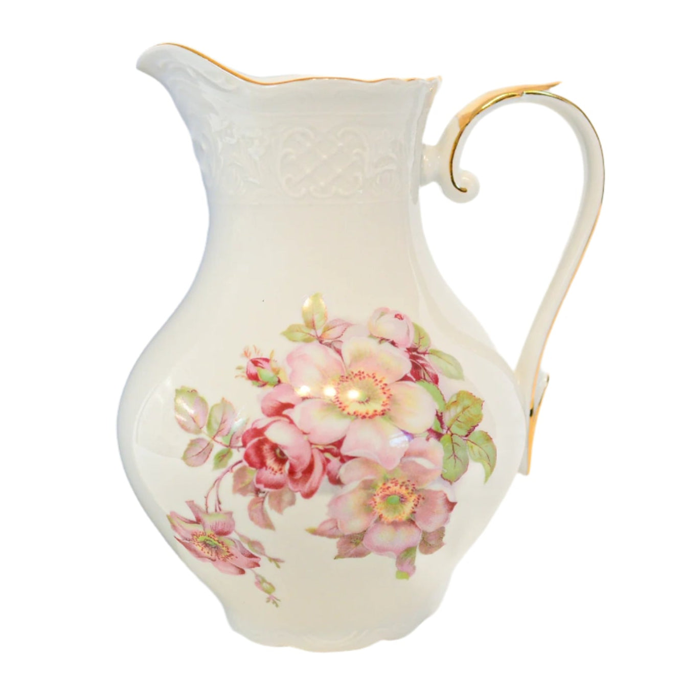 Bavaria Germany Schumann Arzberg Golden Crown Wild Rose Pitcher