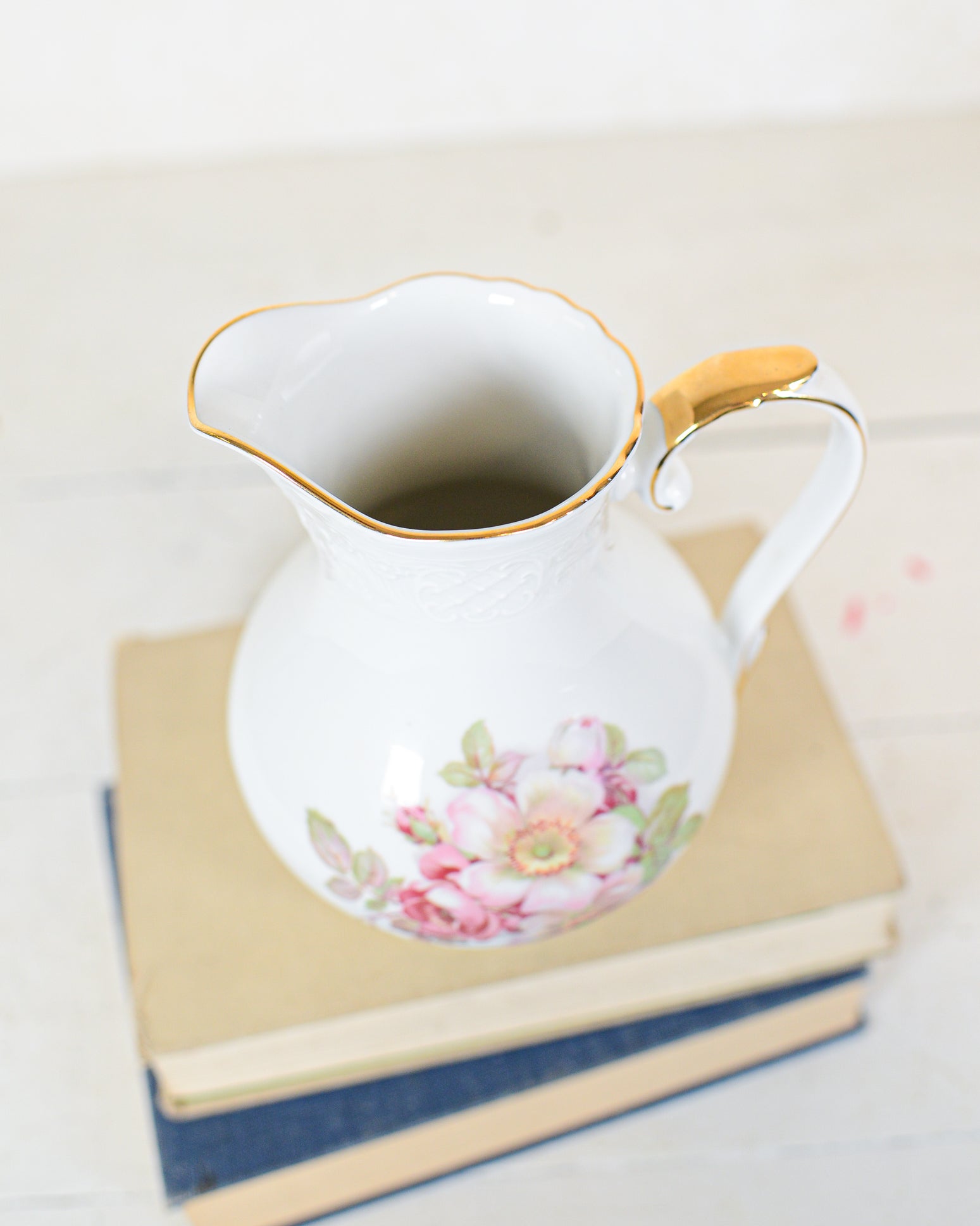 Bavaria Germany Schumann Arzberg Golden Crown Wild Rose Pitcher