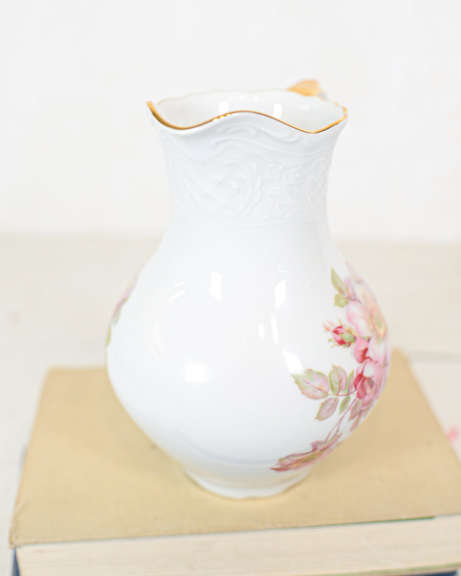 Bavaria Germany Schumann Arzberg Golden Crown Wild Rose Pitcher