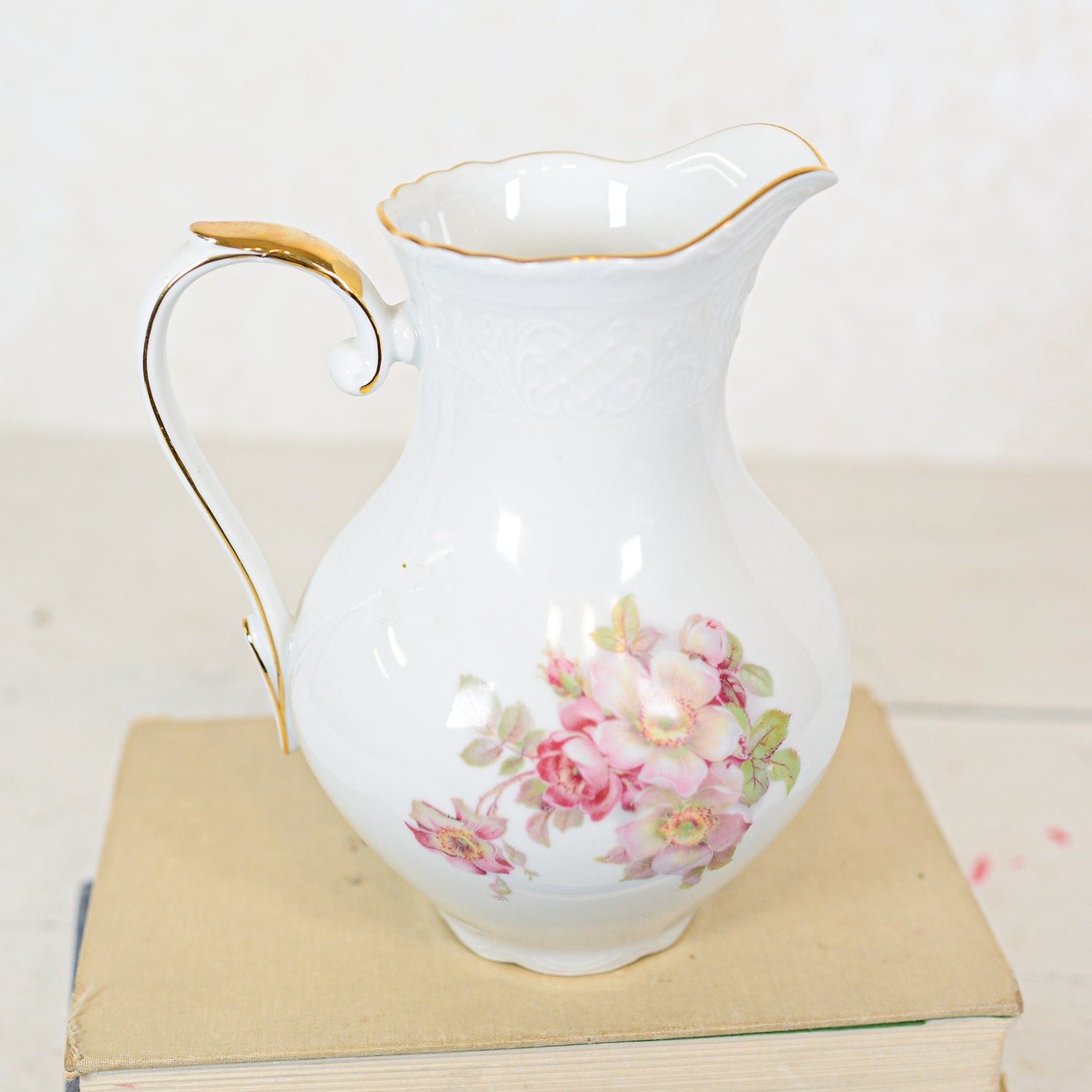 Bavaria Germany Schumann Arzberg Golden Crown Wild Rose Pitcher