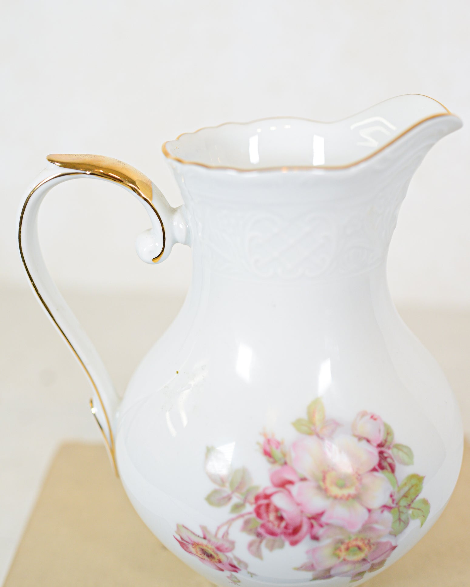 Bavaria Germany Schumann Arzberg Golden Crown Wild Rose Pitcher