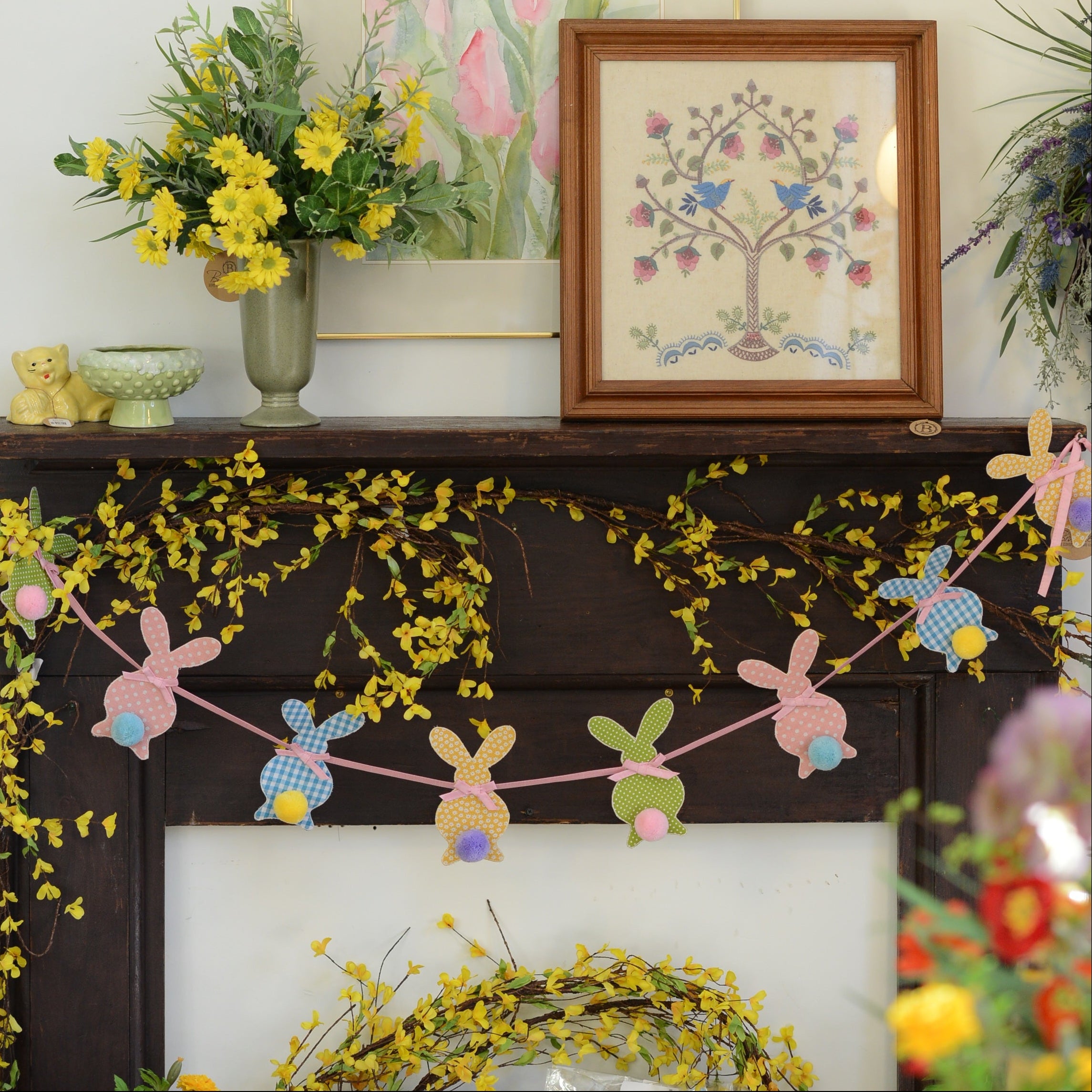 Gingham Easter Bunny PomPom Tail Garland