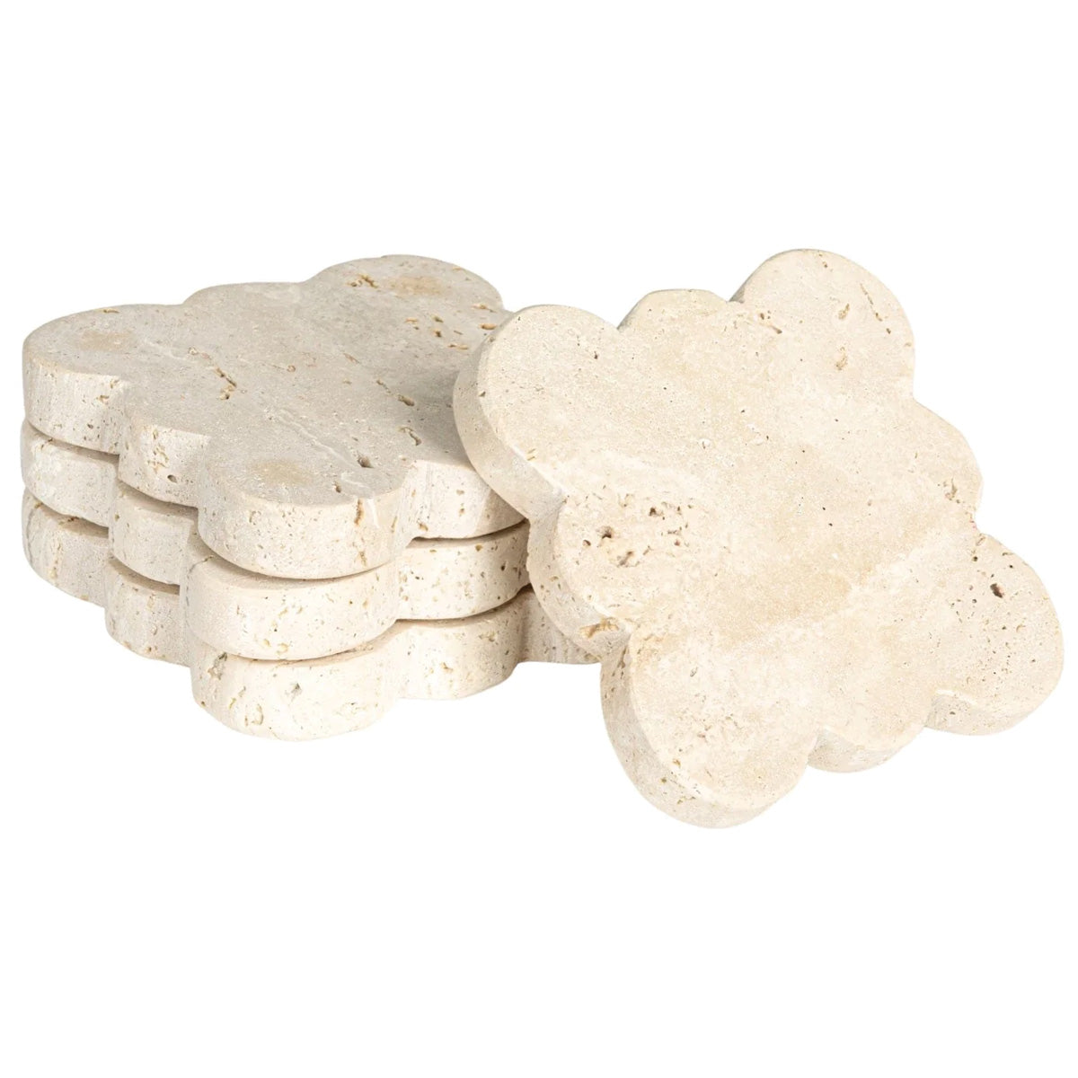 Set of Four Square Travertine Coasters with Scalloped Edge