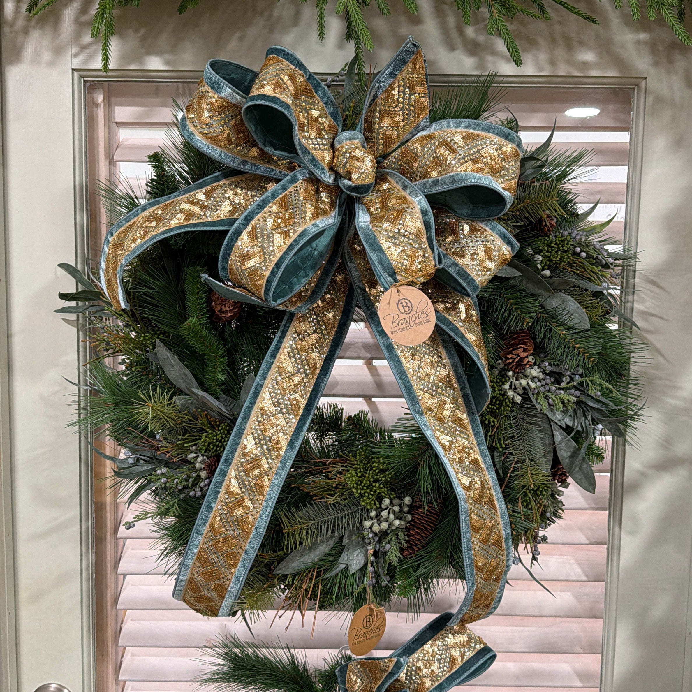 Luxe Teal Velvet & Gold Sequin Holiday Bow