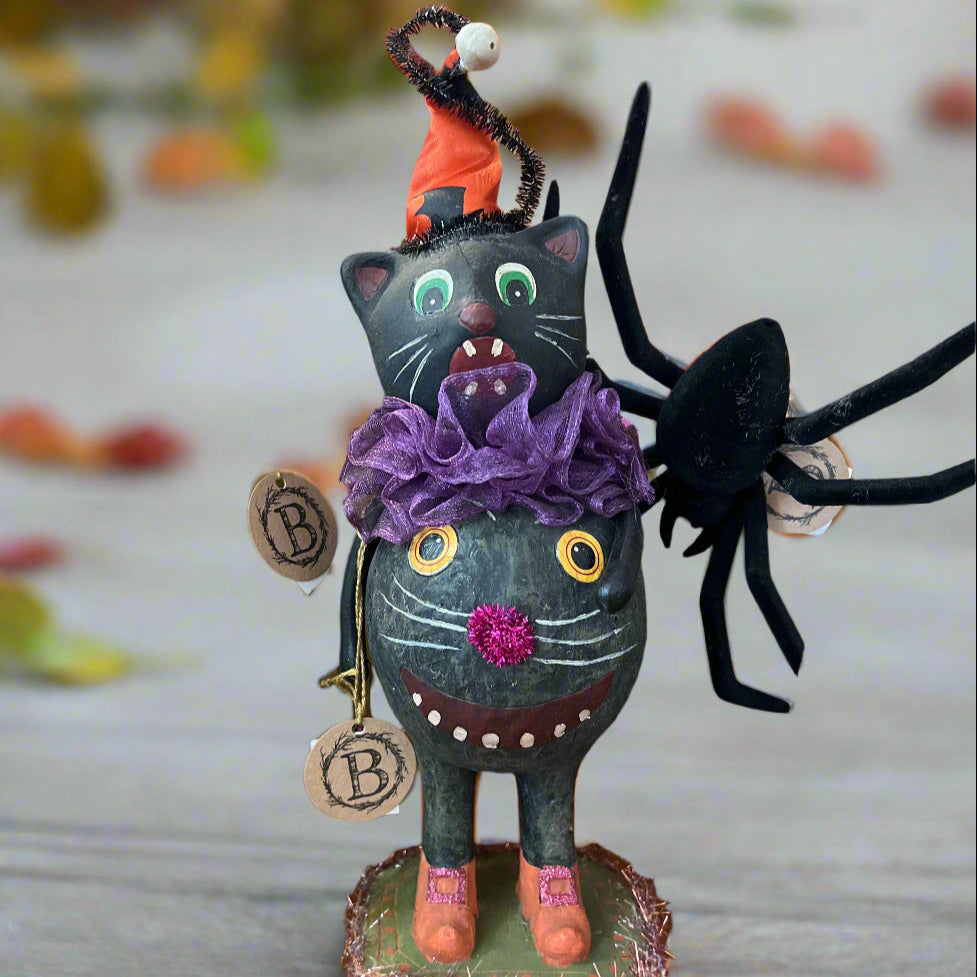 Folk Art Festive Halloween Cat Statue