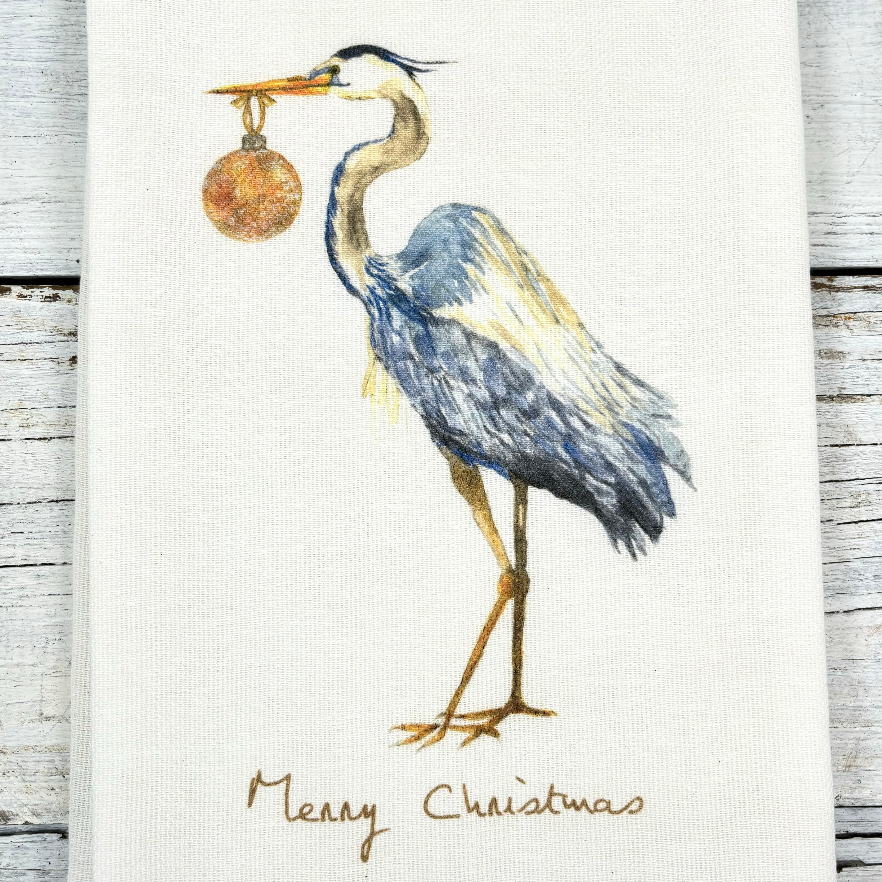 Christmas Blue Heron Tea Towel