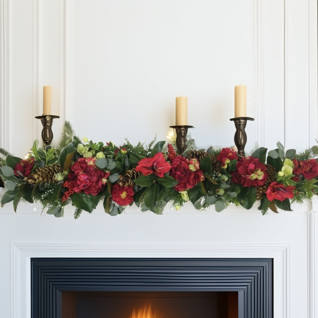 Red Hydrangea, Amaryllis and Camellia Garland