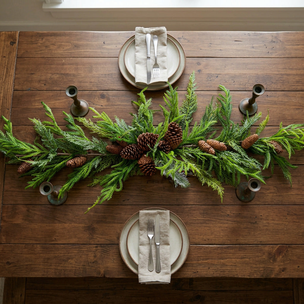 54" Woodland Evergreen Pinecone Center Swag