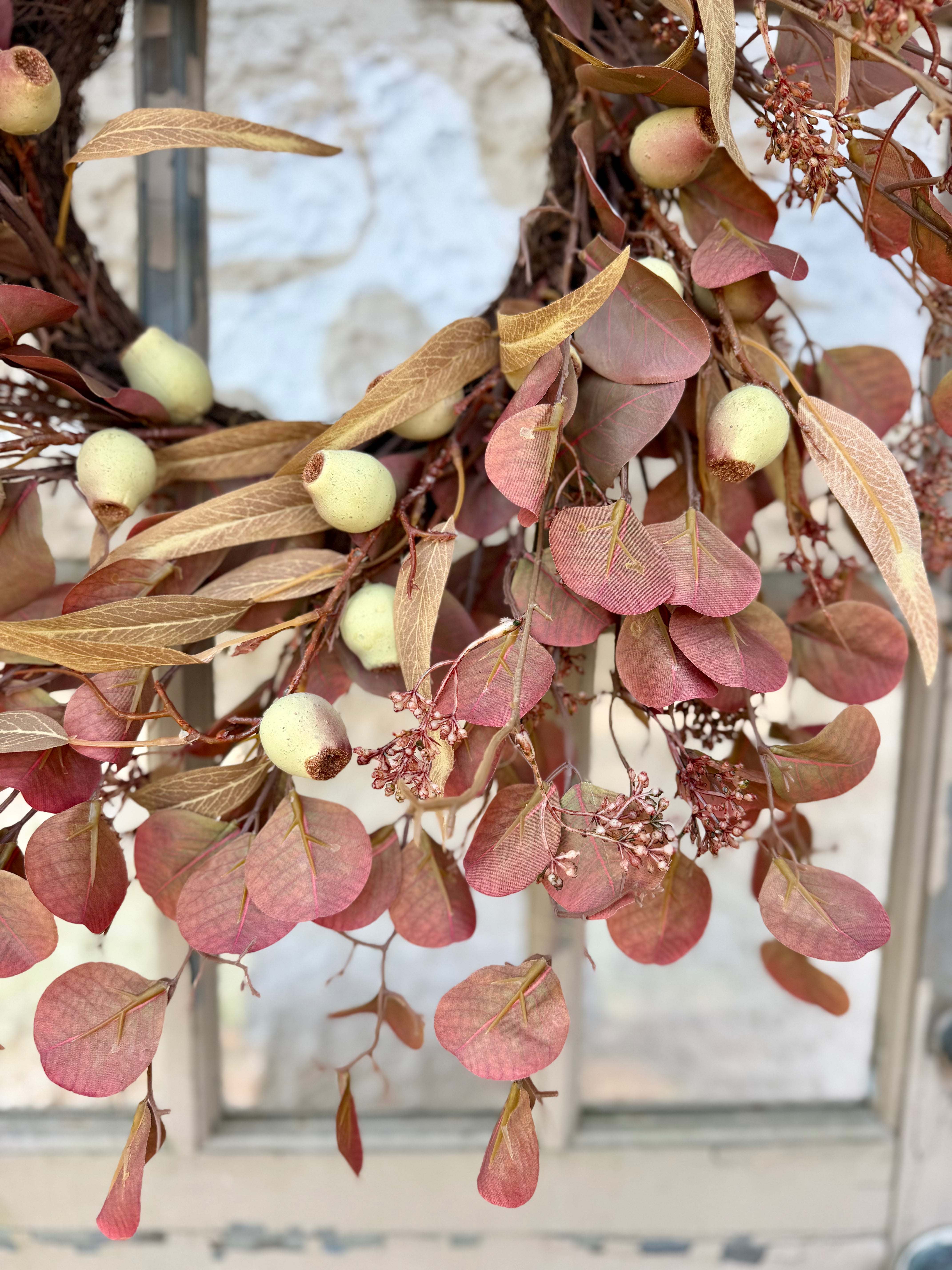 Wine Eucalyptus and Pod Wreath 24" D