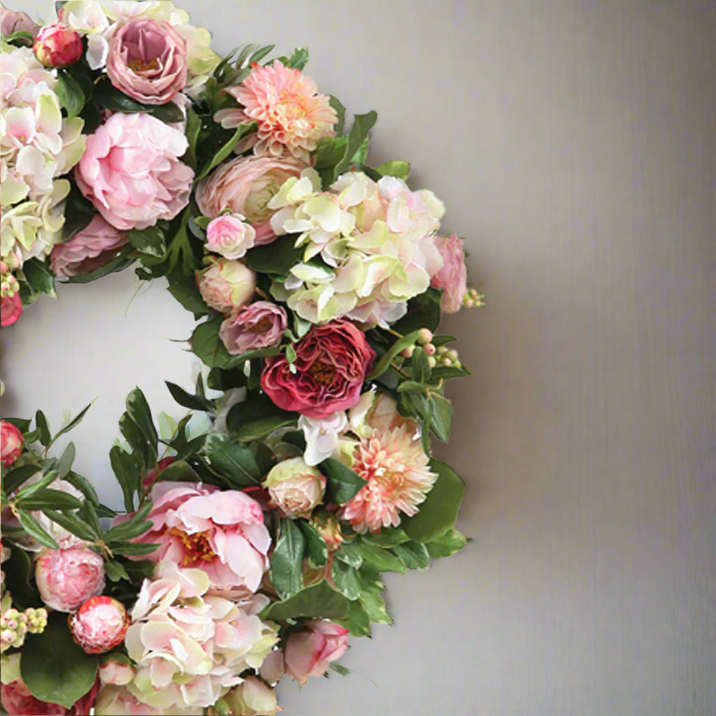 Pink Garden Flowers Wreath