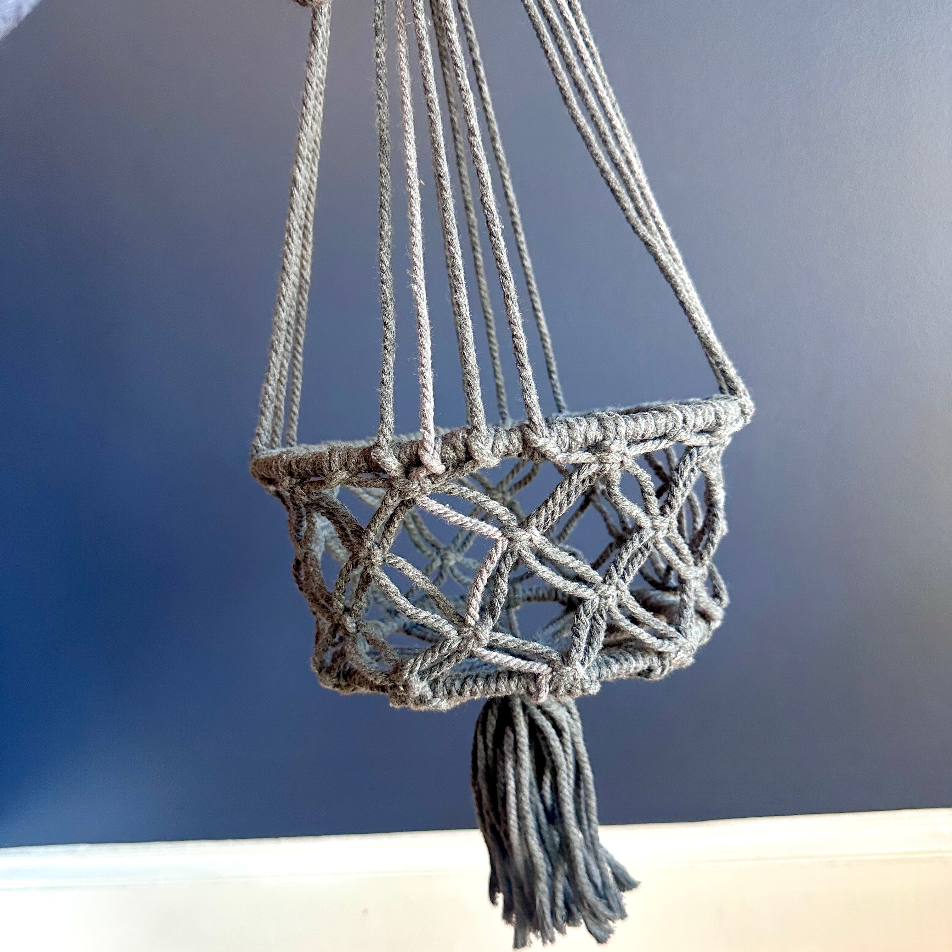 Grey Macrame Hanging Plant Hanger