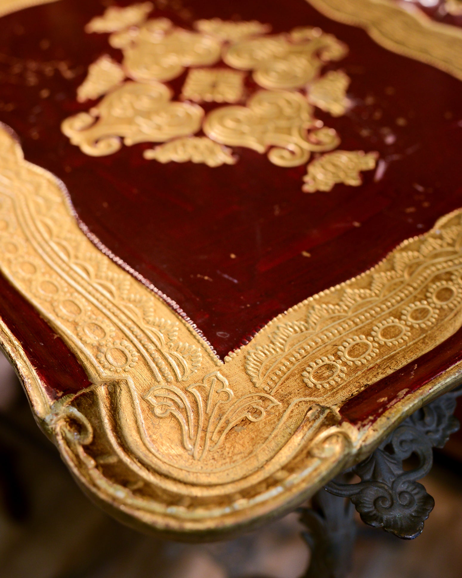 Vintage Italian Florentine Merlot and Gold Large Tray