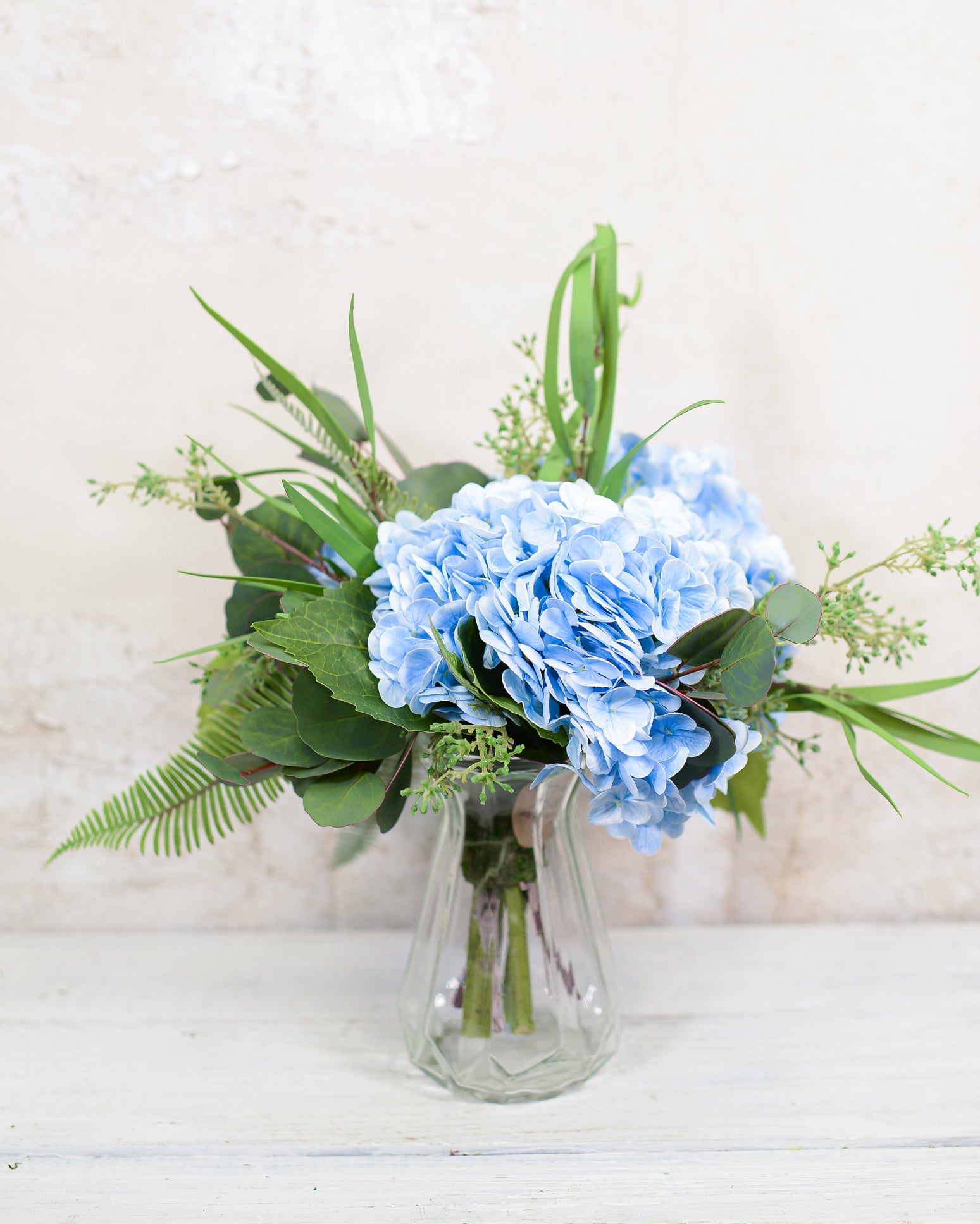 Real Touch Triple Blue Hydrangea Bouquet Drop In