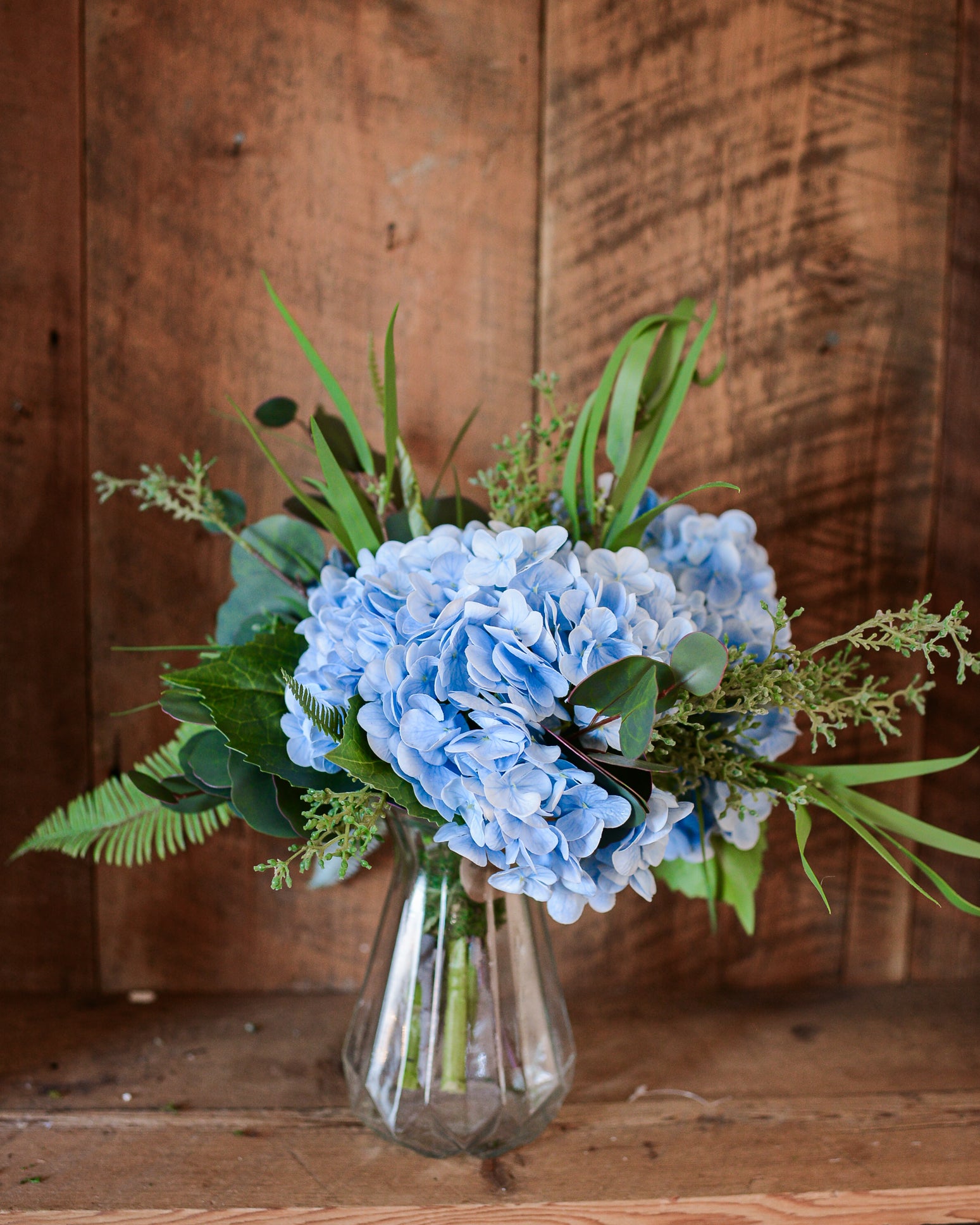 Real Touch Triple Blue Hydrangea Bouquet Drop In