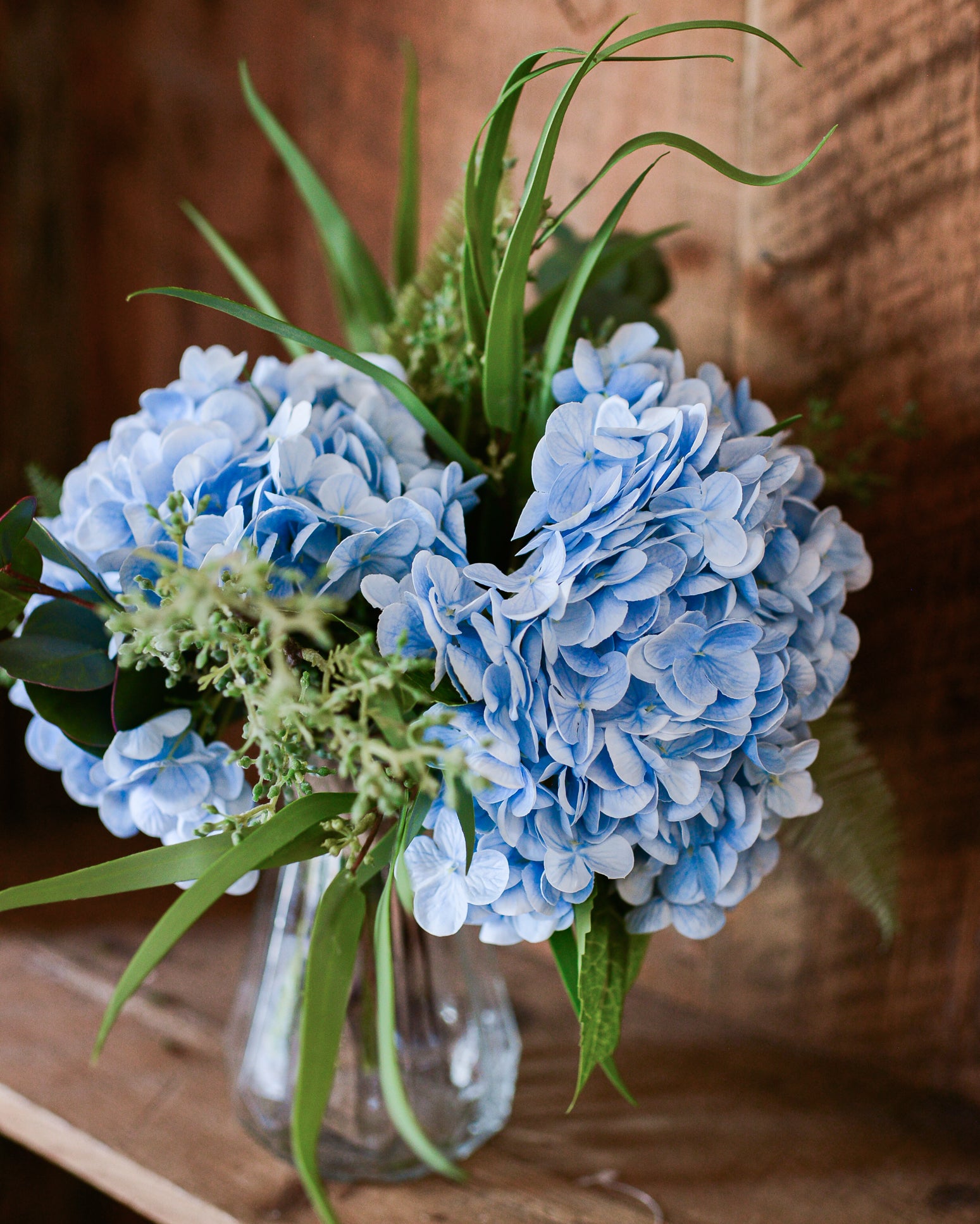 Real Touch Triple Blue Hydrangea Bouquet Drop In