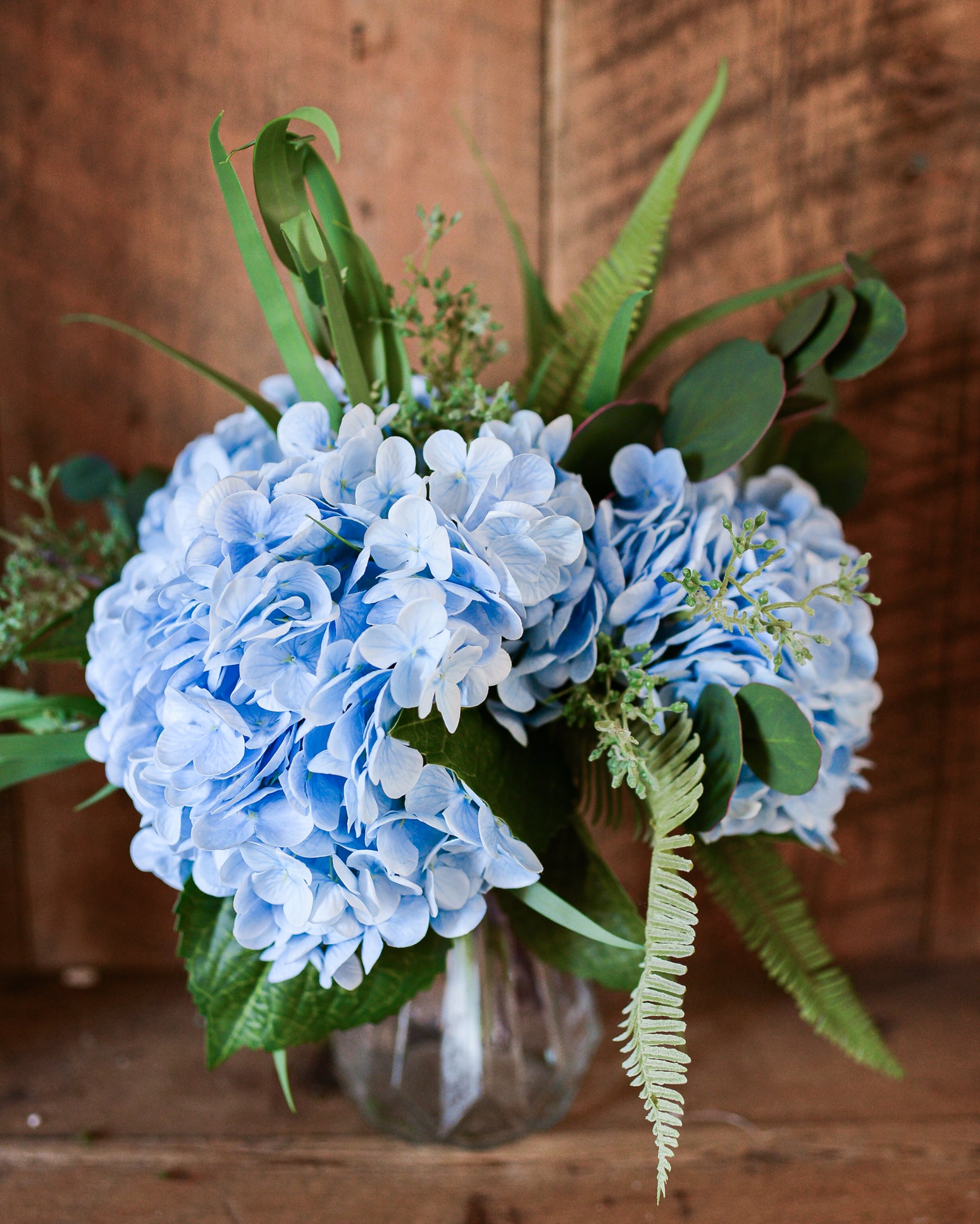 Real Touch Triple Blue Hydrangea Bouquet Drop In