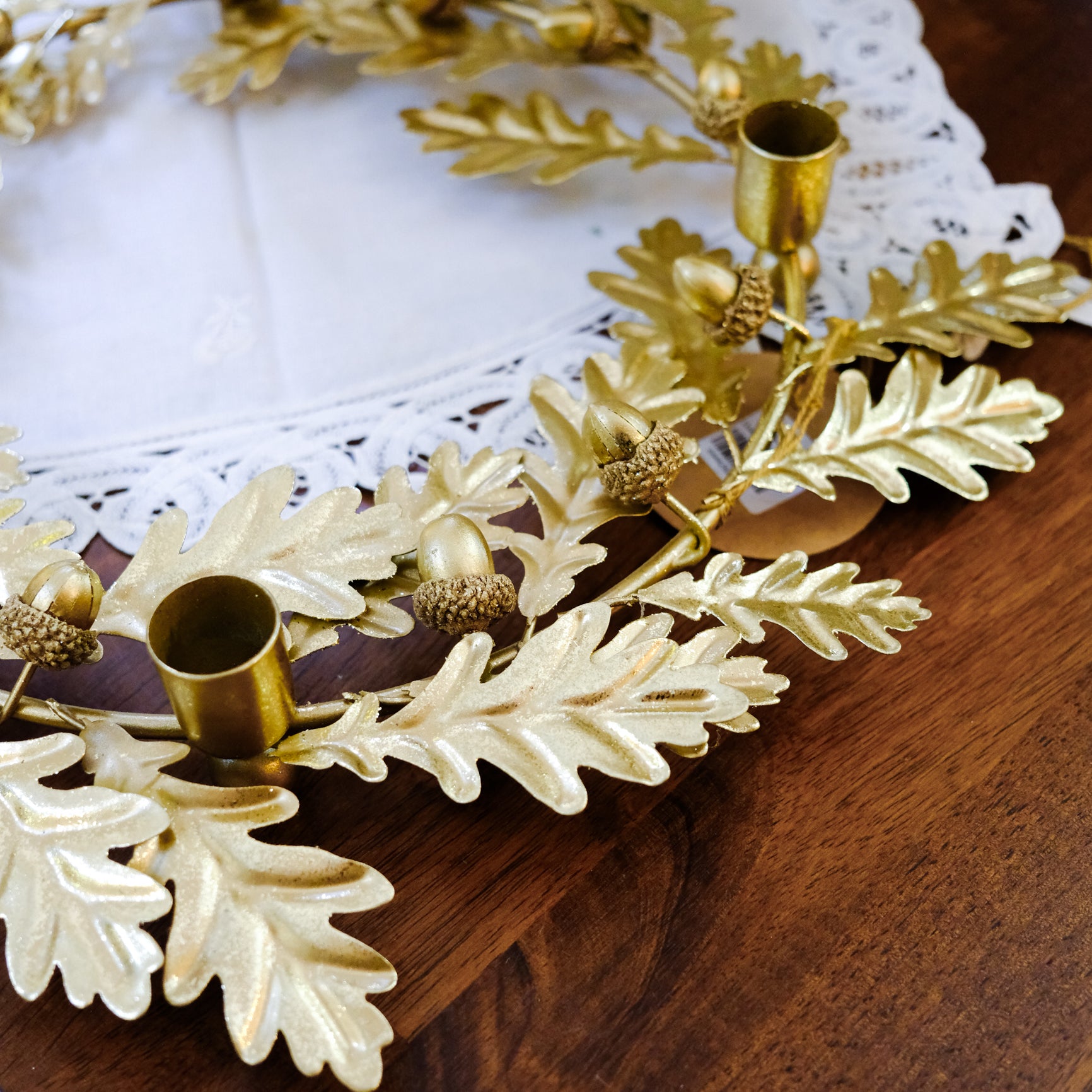 Oak Candle Wreath Metal Gold Finish