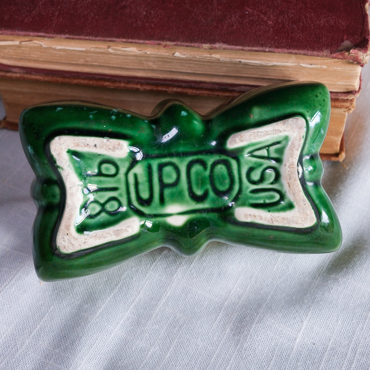 Vintage 1950s UPCO Pine Forest Green Petite Glazed Ceramic Planter Butterfly Shape