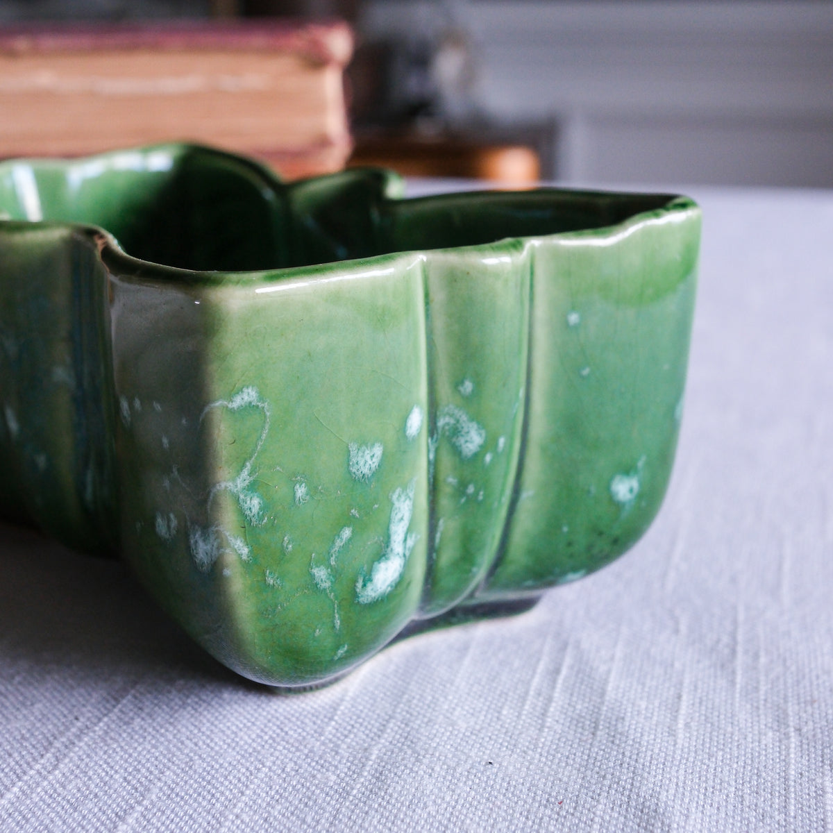 Vintage 1950s UPCO Pine Forest Green Petite Glazed Ceramic Planter Butterfly Shape