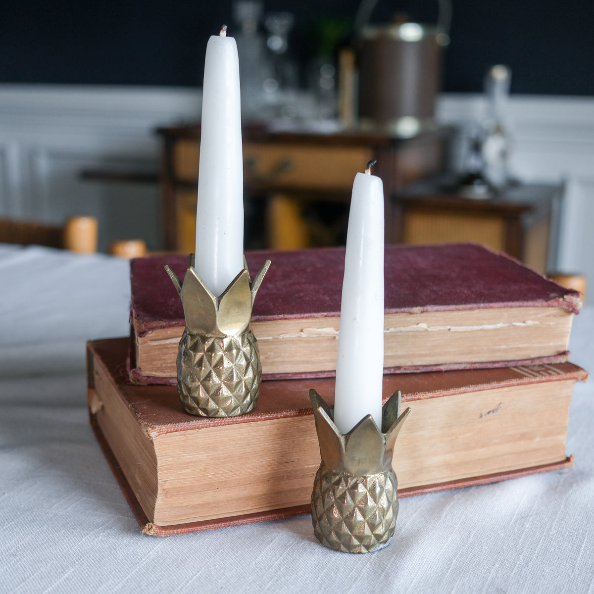 Pair of Mini Brass Vintage Pineapple Candle Toothpick Holder by Andrea by Sadak (Set of 2)