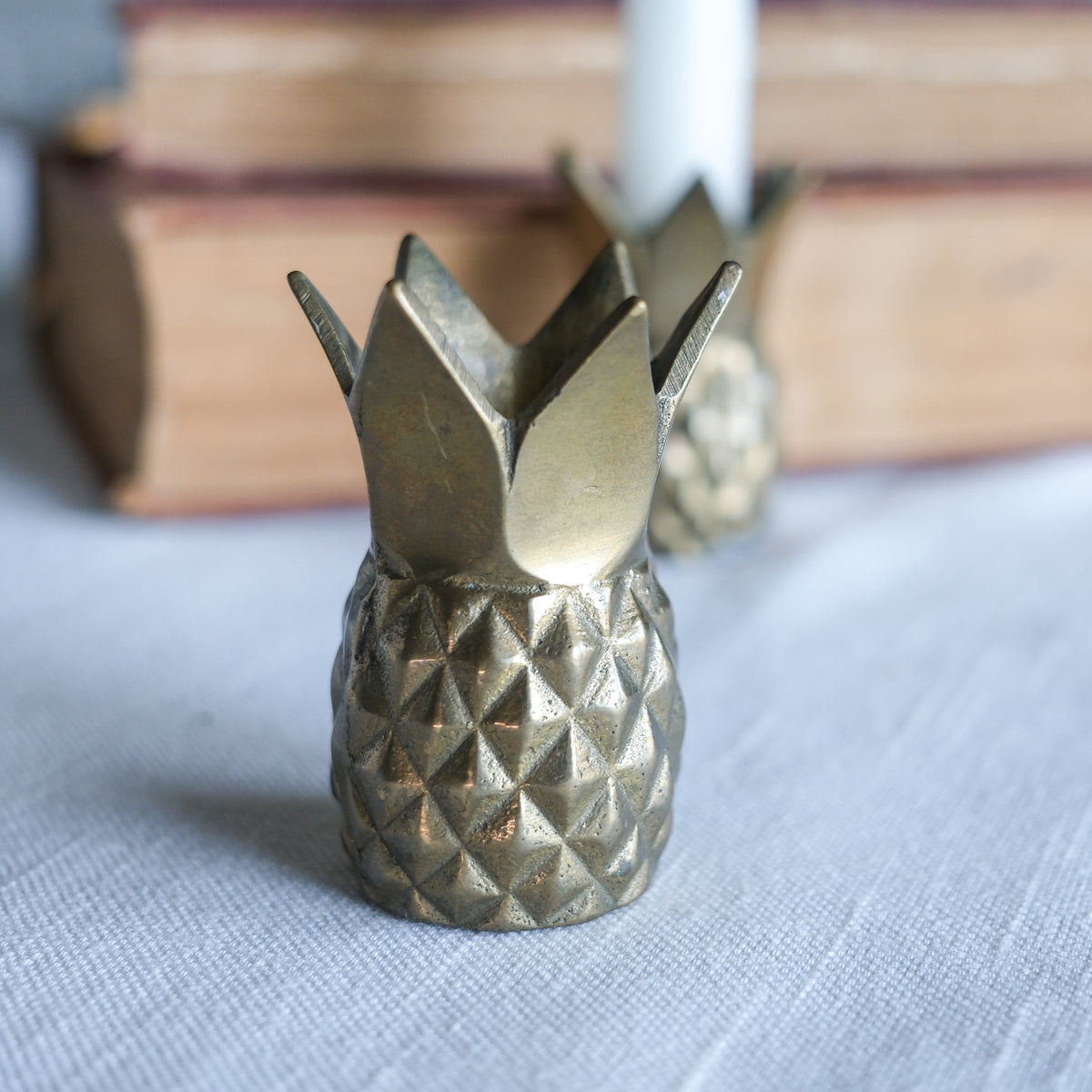 Pair of Mini Brass Vintage Pineapple Candle Toothpick Holder by Andrea by Sadak (Set of 2)