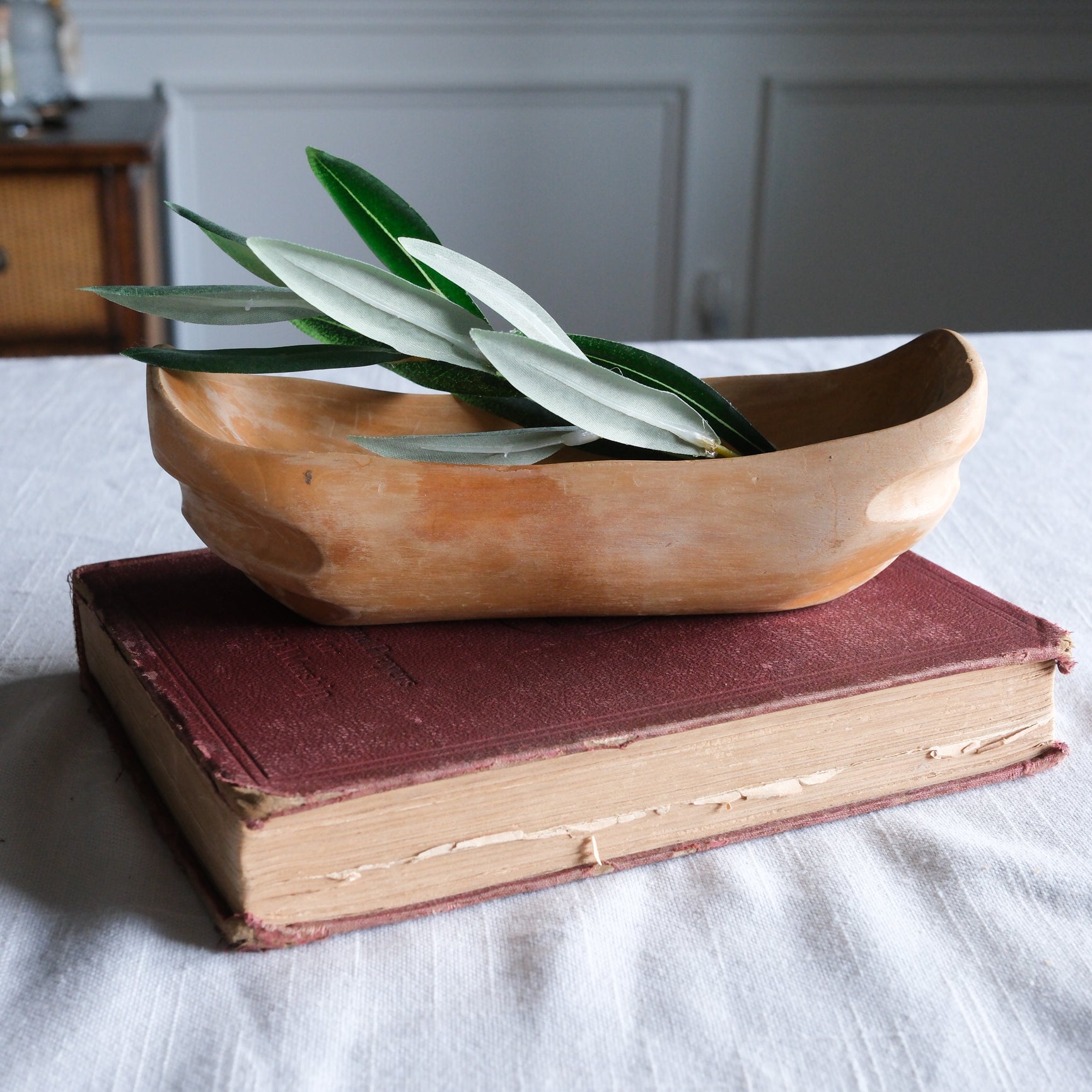 Petite Hand-Carved Light Wooden Boat Planter