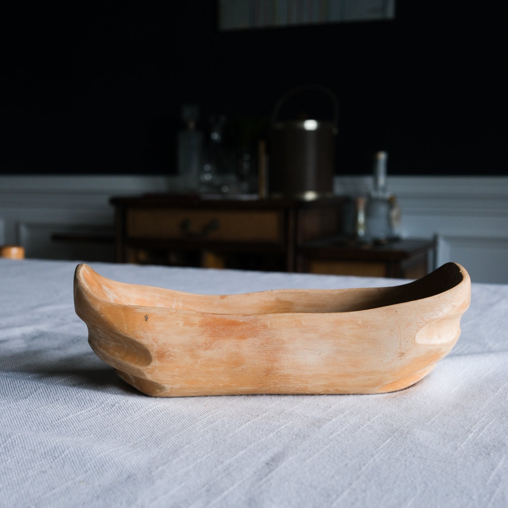 Petite Hand-Carved Light Wooden Boat Planter