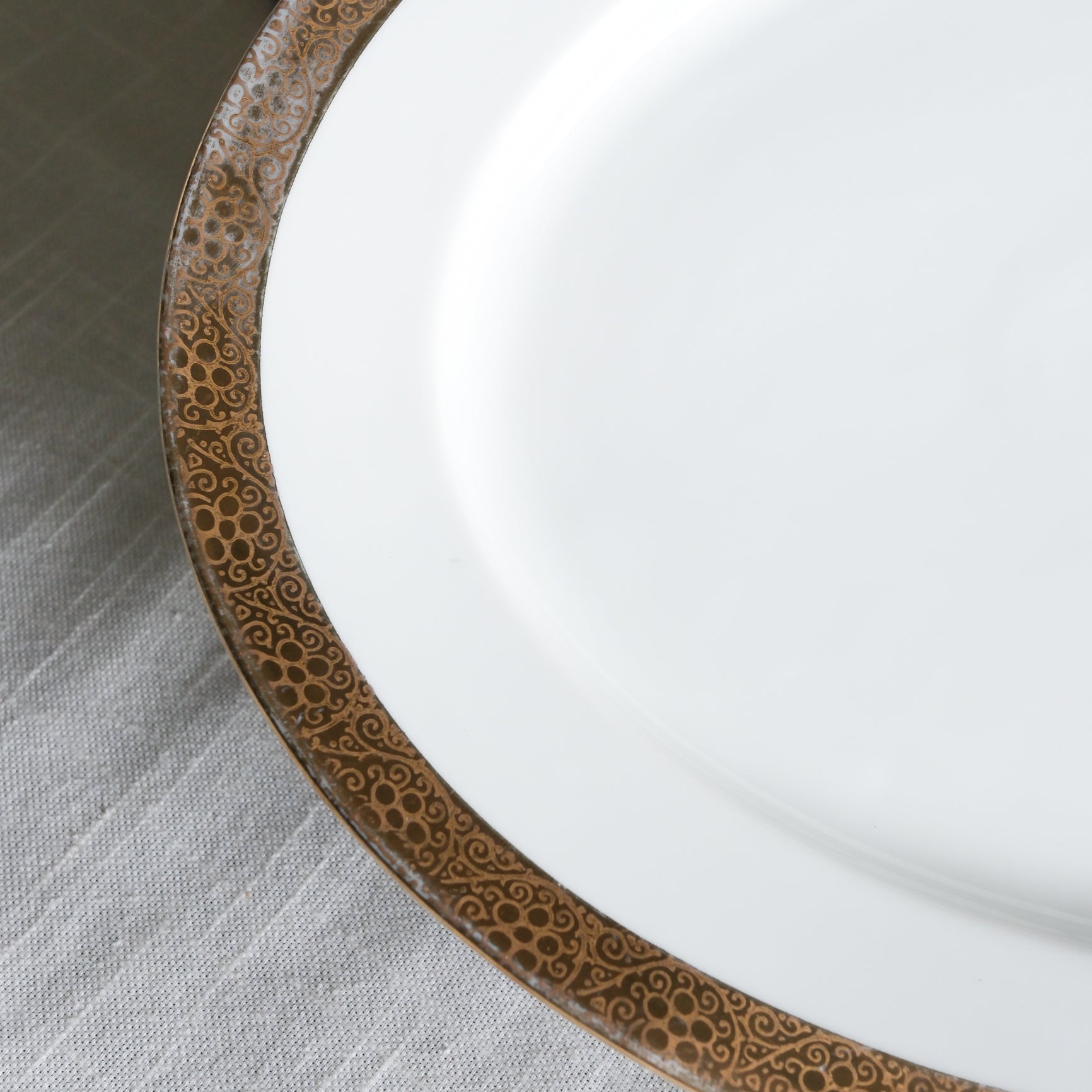 Vintage Heinrich H&C White Ceramic Large Oval Serving Platter with Gold Trim 16"L