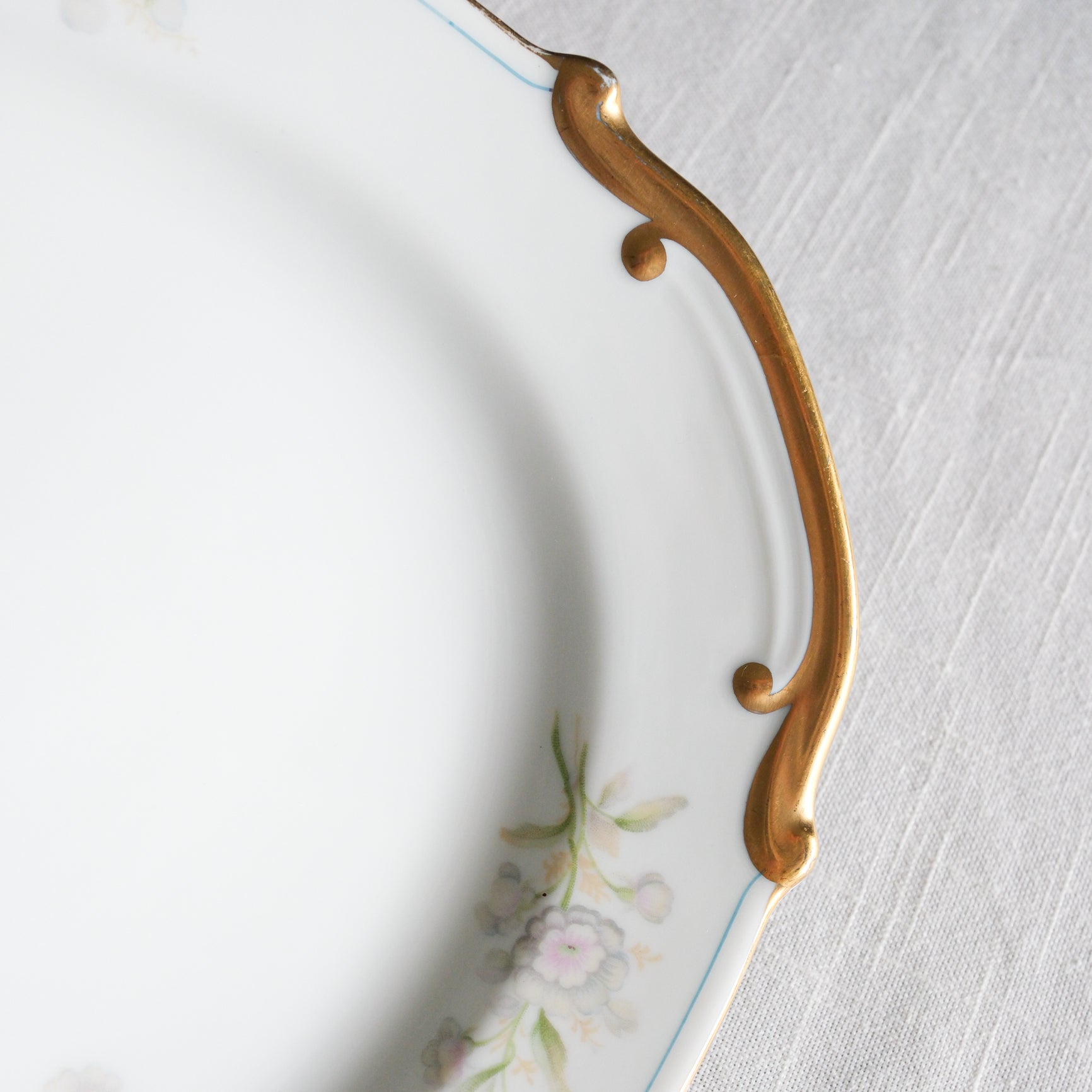 Grace China Rochelle Large Oval Serving Platter Pink Magnolia Floral Design with Gold Trimmed Handles