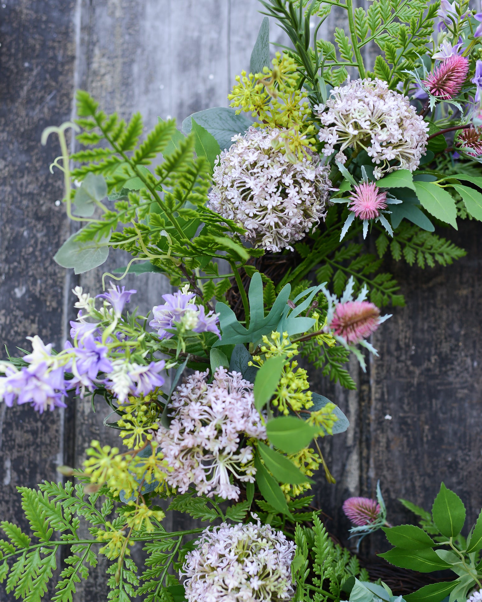 Snowball Thistle Fern Wreath