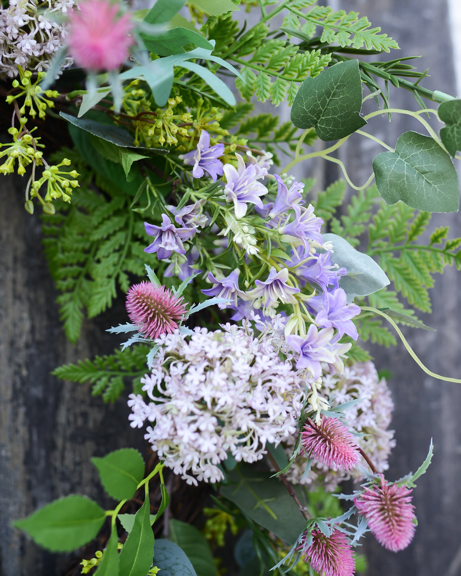 Snowball Thistle Fern Wreath