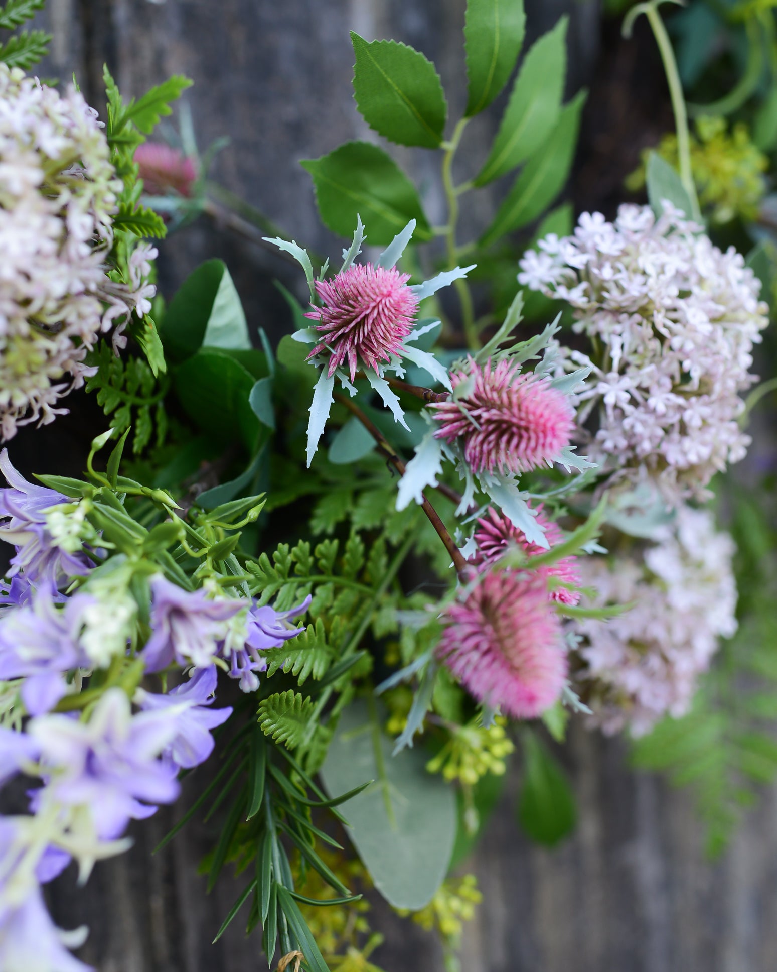 Snowball Thistle Fern Wreath