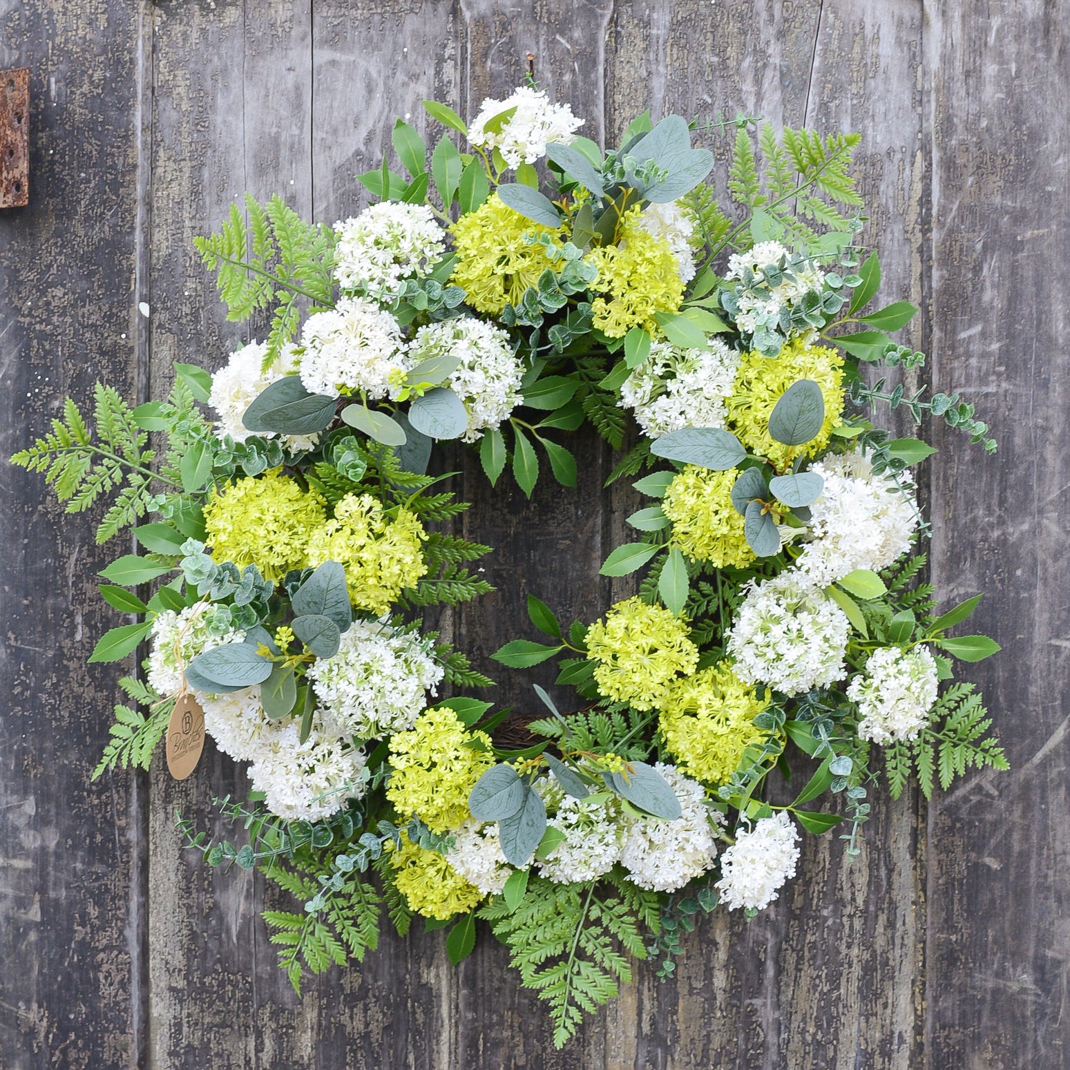 Snowball Cream & Yellow Fern Wreath