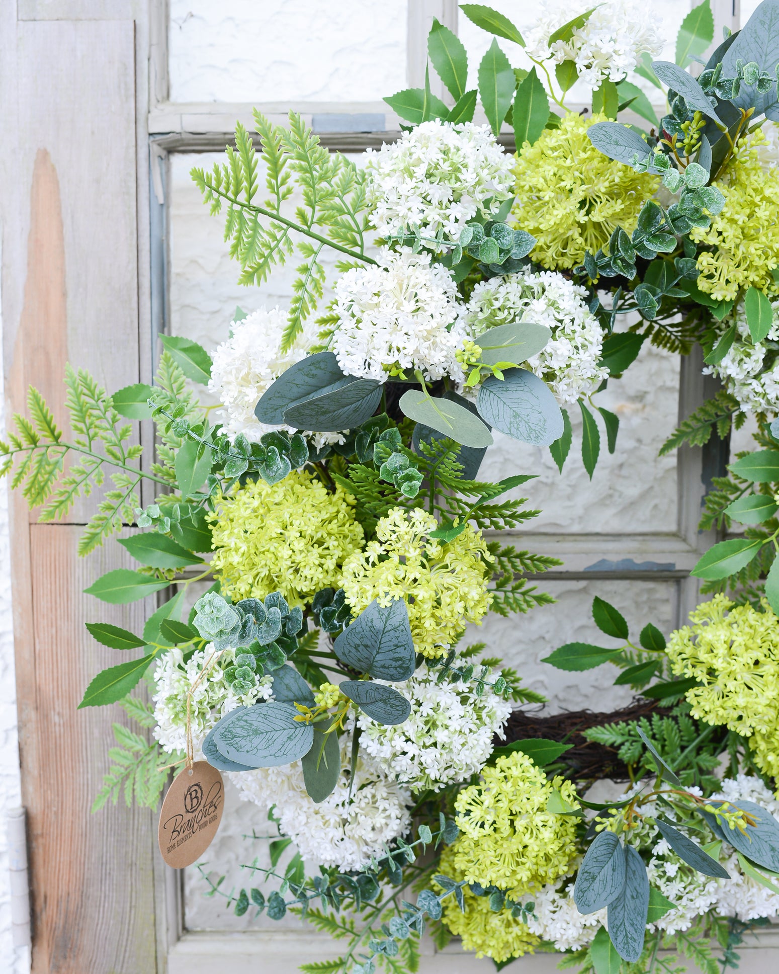 Snowball Cream & Yellow Fern Wreath