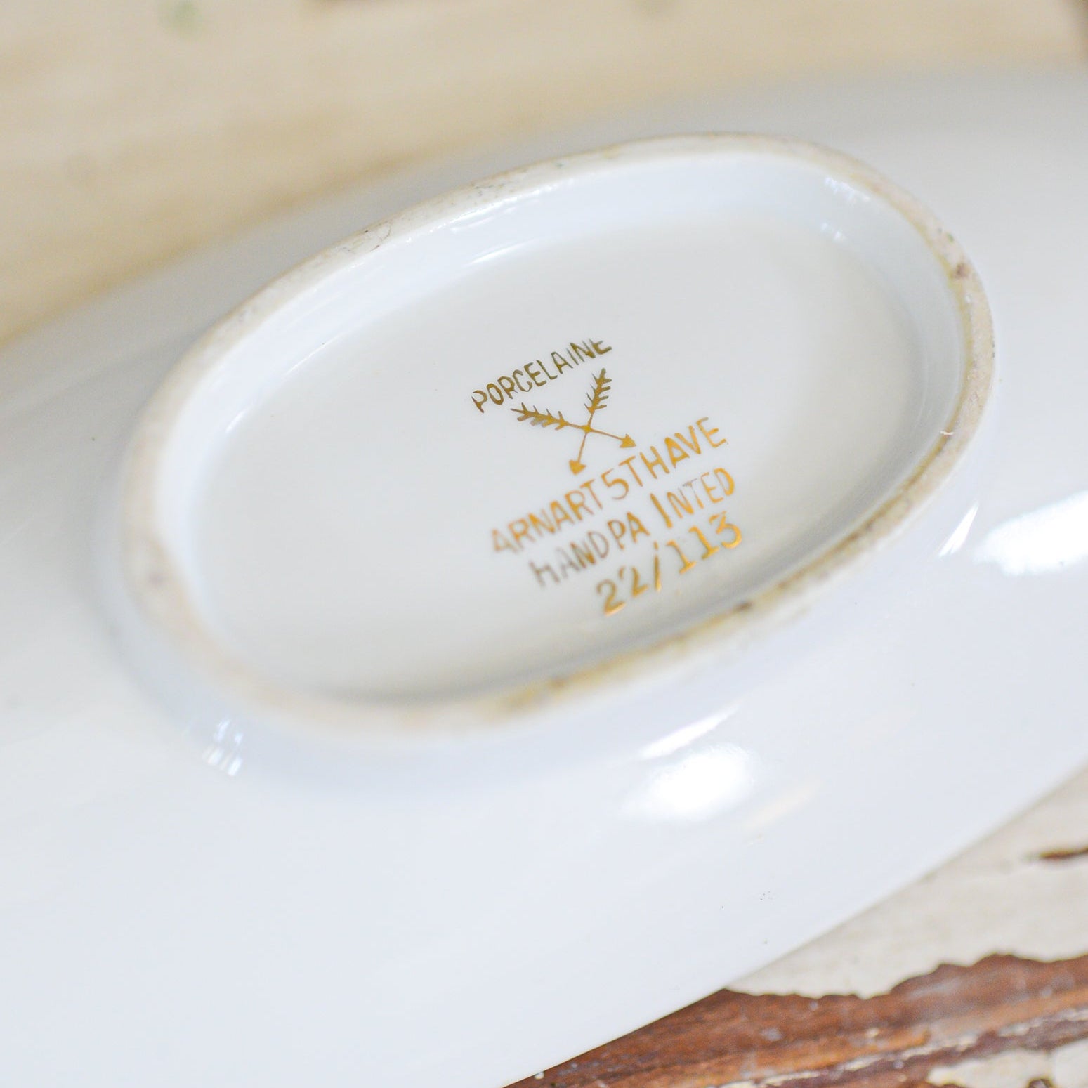 Rose & Mint Green Gold Trimmed Elongated Dish Bowl