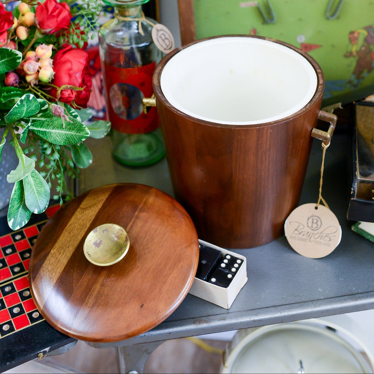 Mid-Century Walnut & Brass Ice Bucket