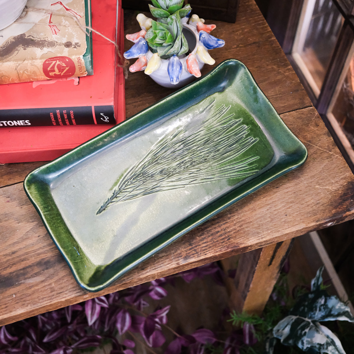 Rectangle Green Etched Pottery Tray