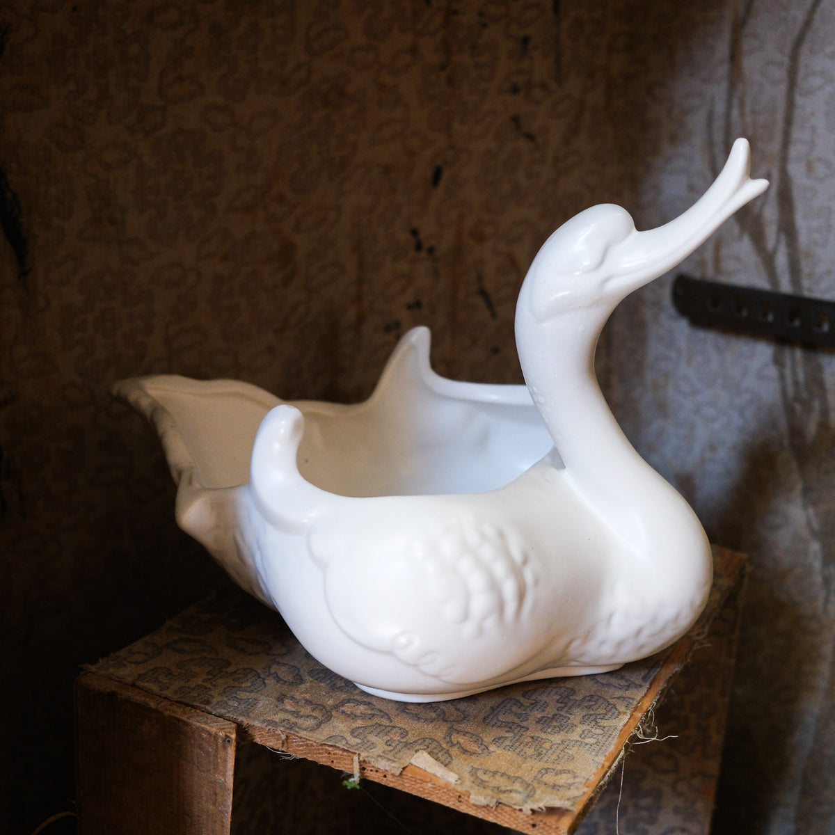 Vintage Hull Pottery White Porcelain Swan Planter or Vase