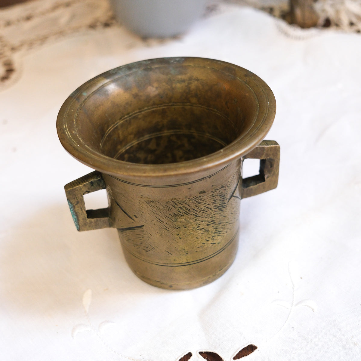 Heavy Brass Etched Mortar with Handles